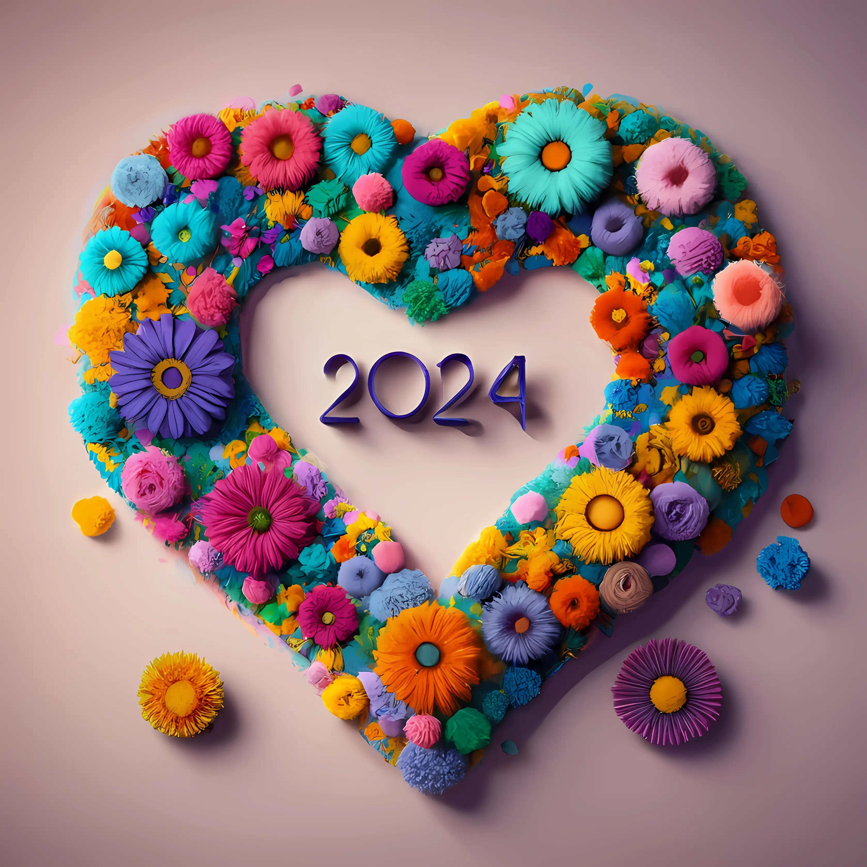 Colorful Heart with Flowers for 2024