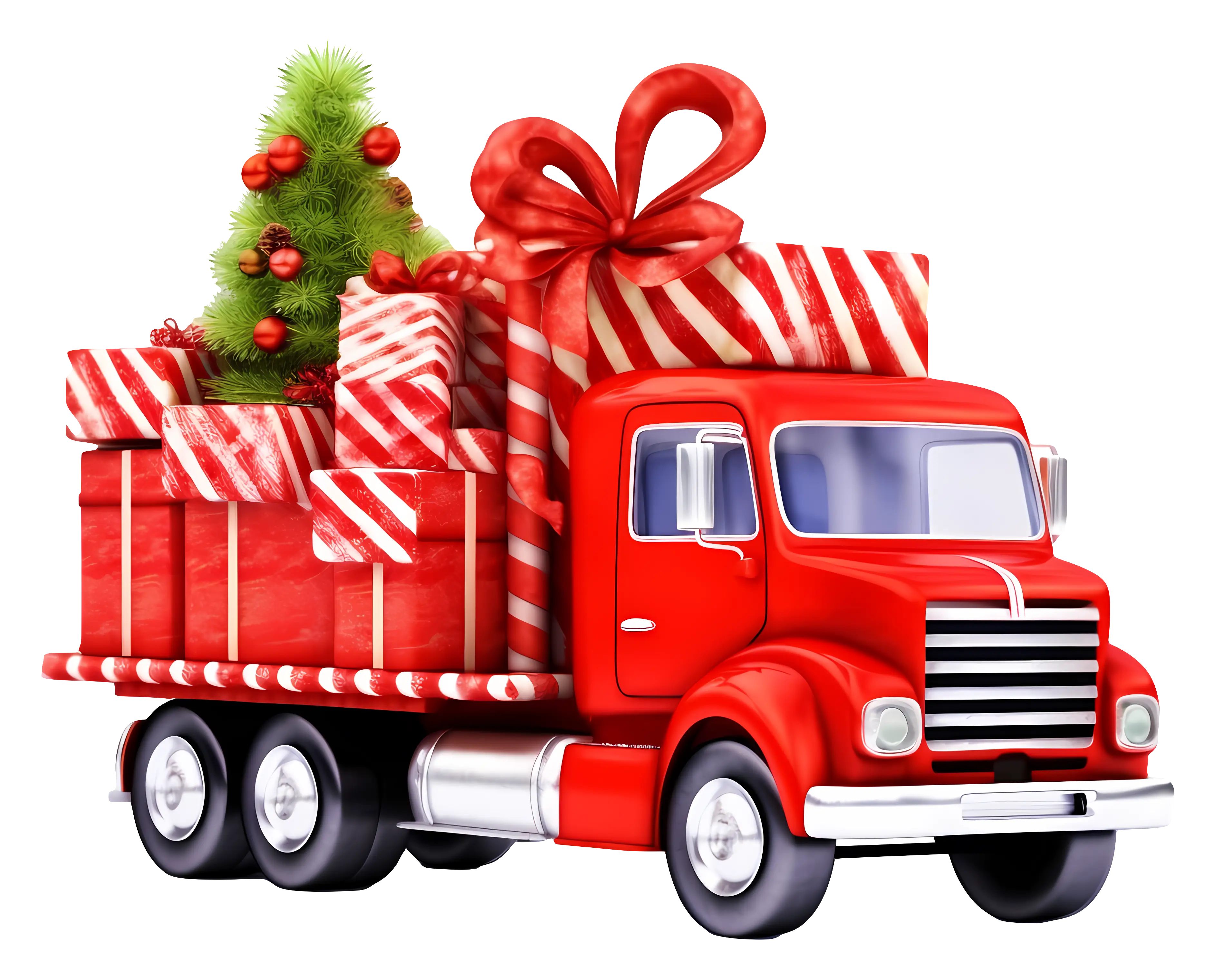 Red Truck Full of Christmas Gifts and Cheer