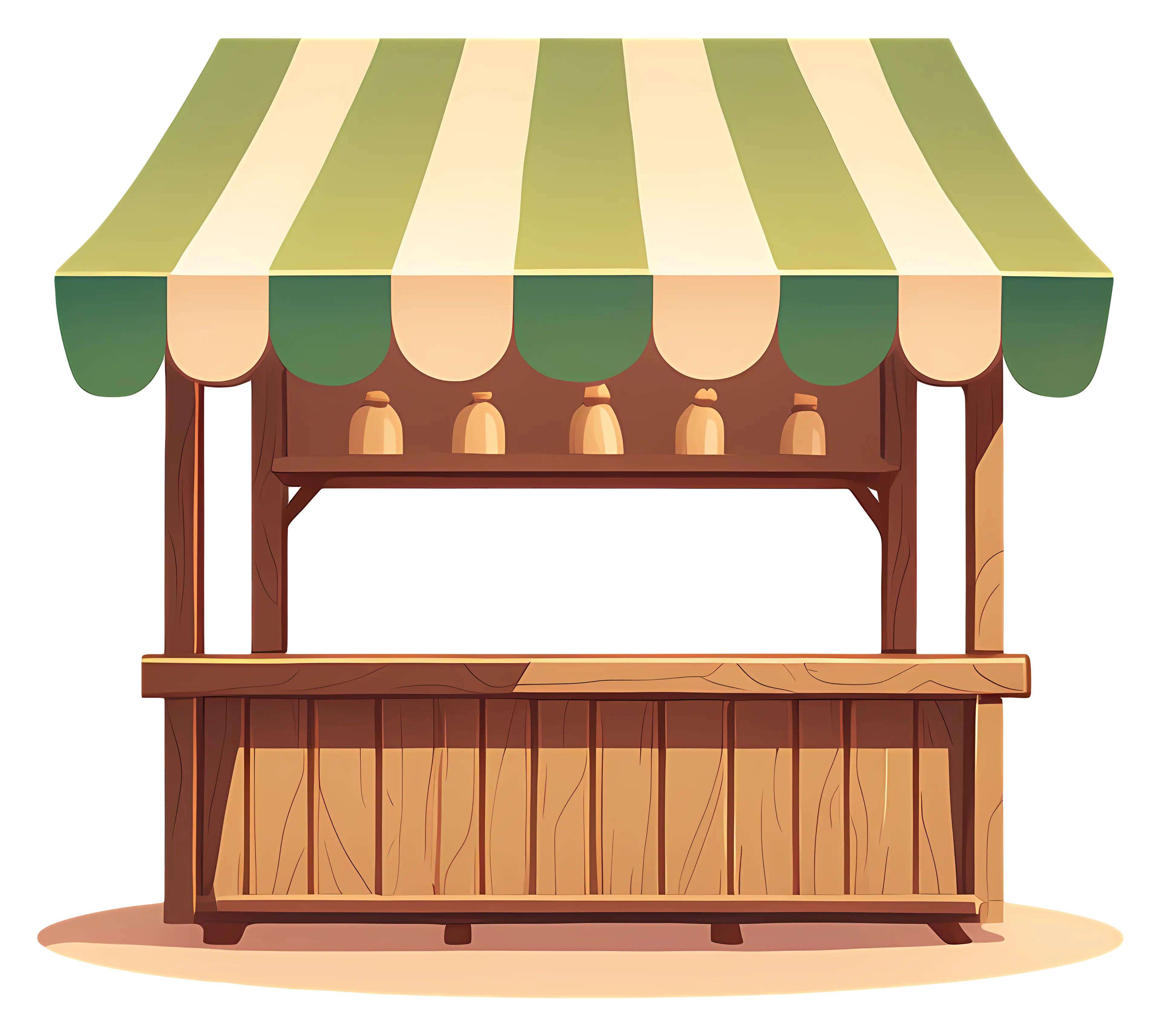 Wooden Market Stall with Striped Canopy