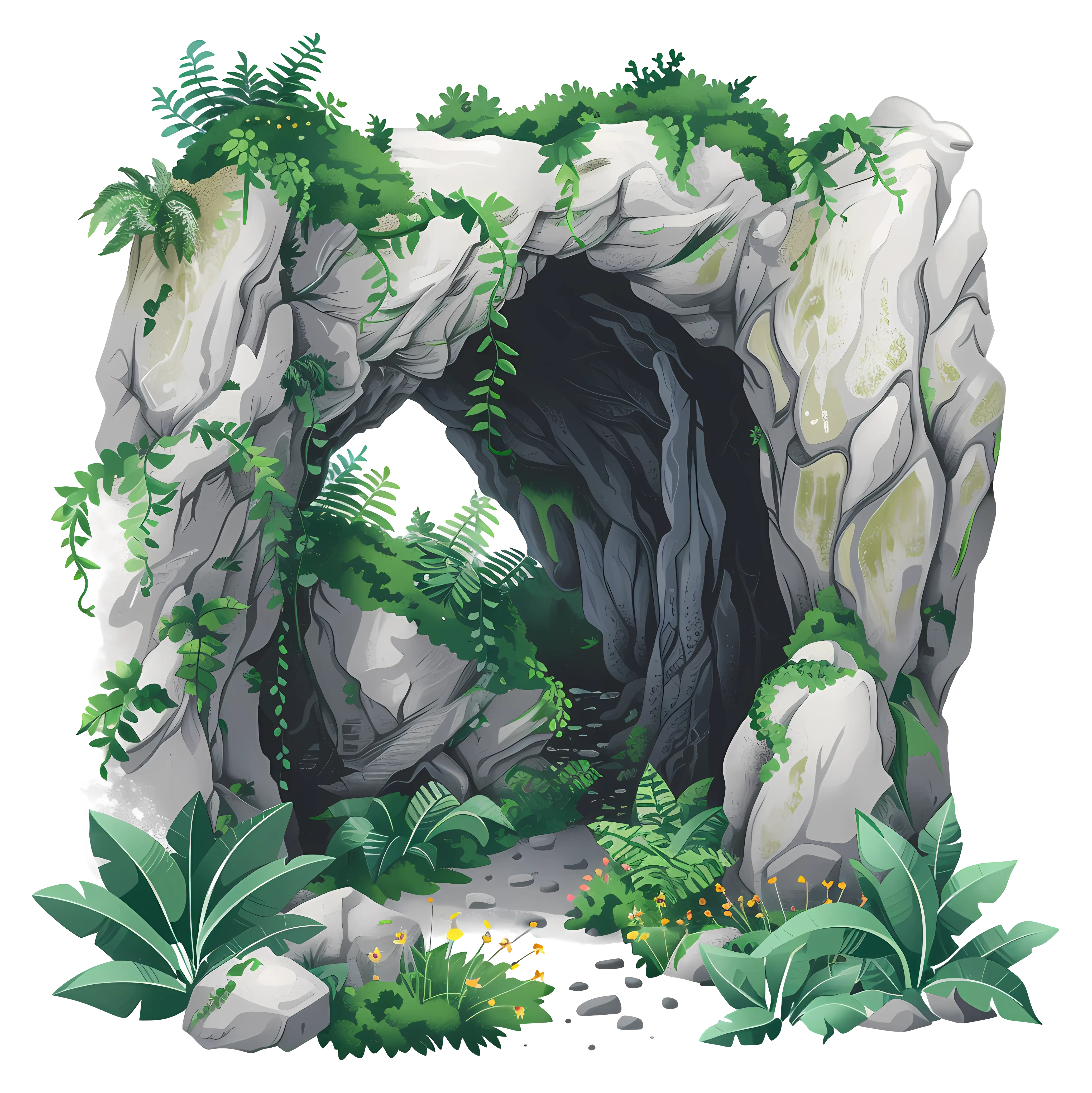 Green Forest Cave in Lush Nature