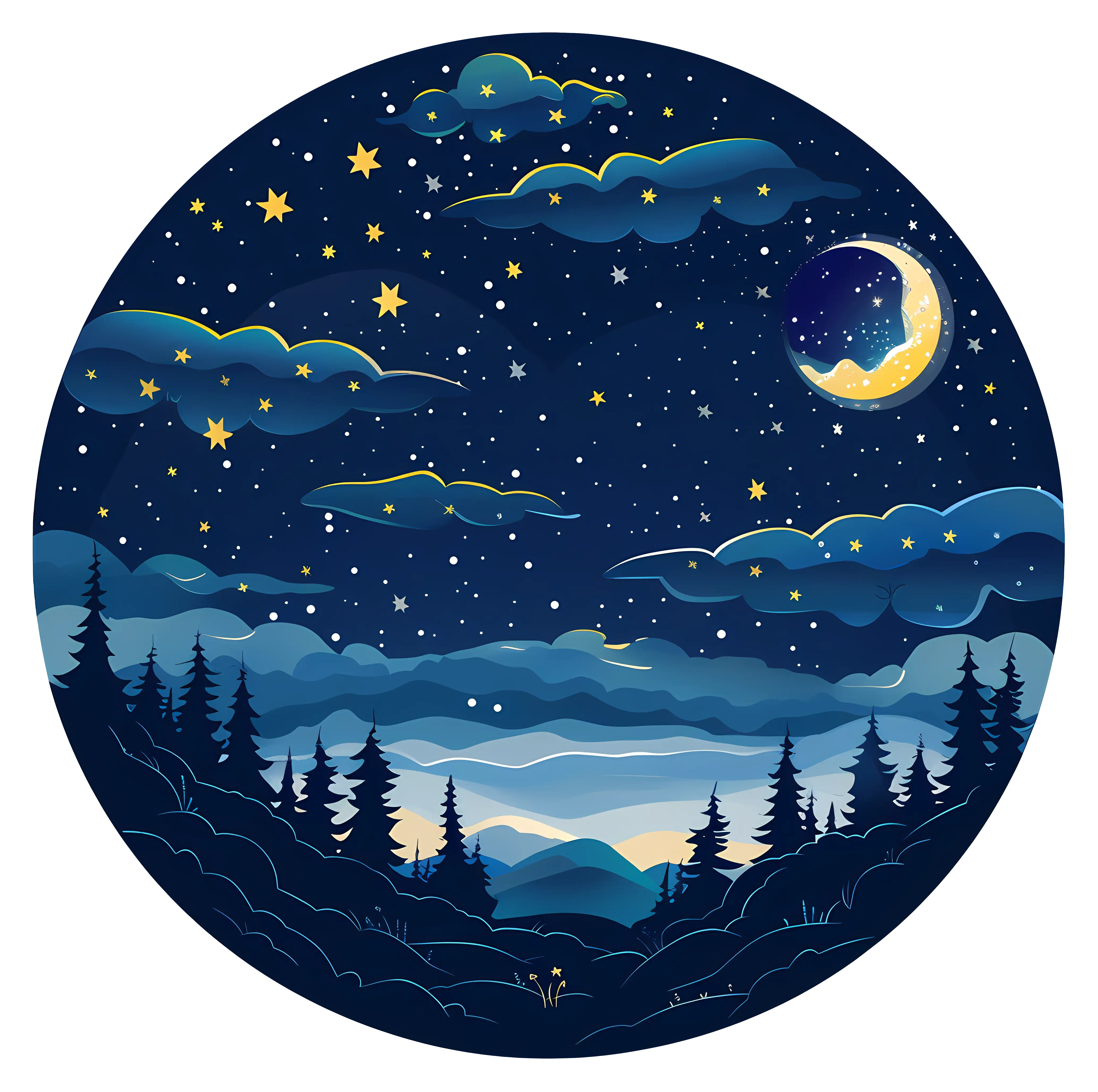Night Sky Illustration with Stars and Moon