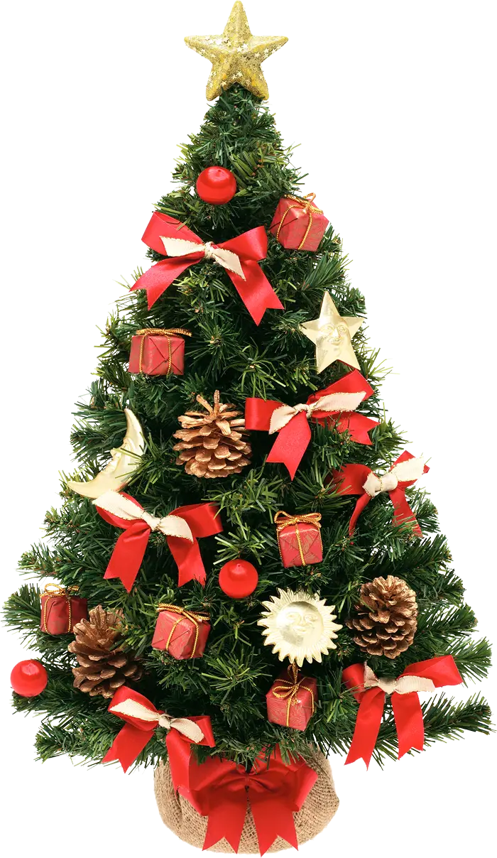 Decorated Christmas Tree with Red and Gold Ornaments