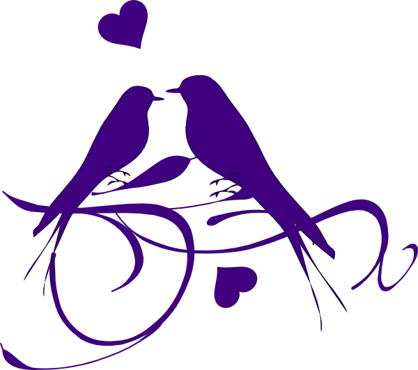 Purple Lovebirds and Heart Illustration