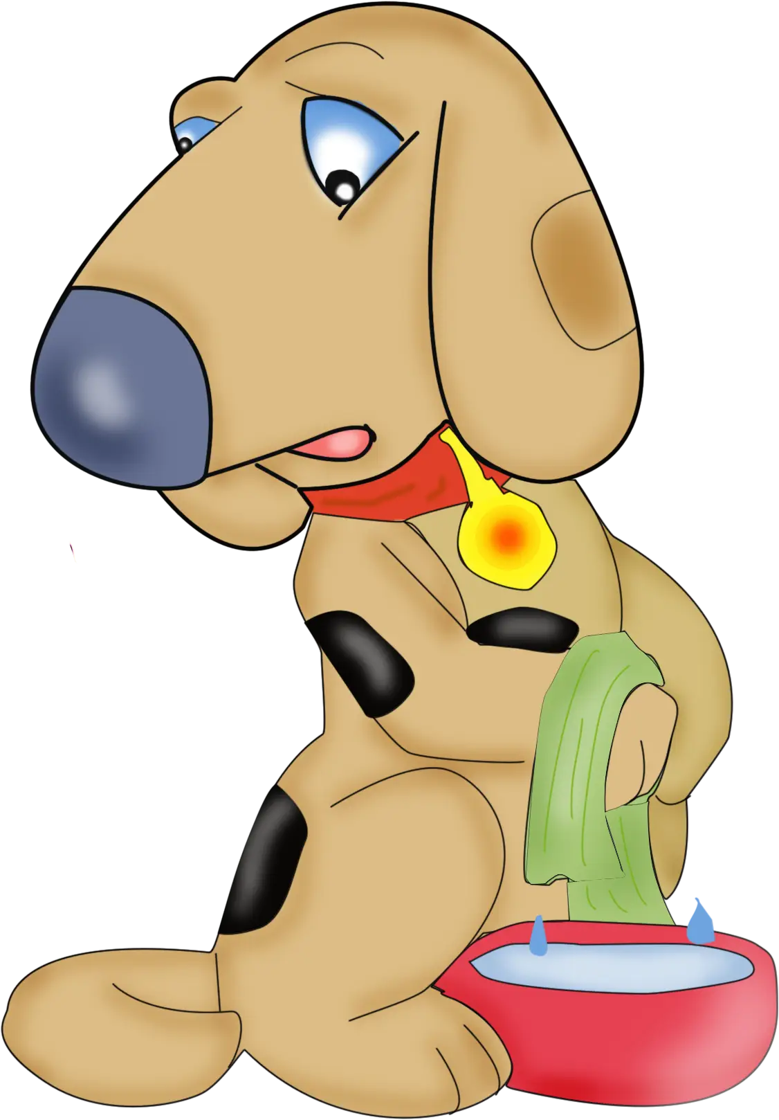 Cartoon Dog Cleaning Bowl Illustration