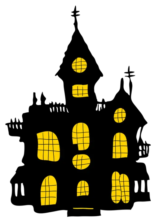 Haunted House Illustration with Yellow Windows