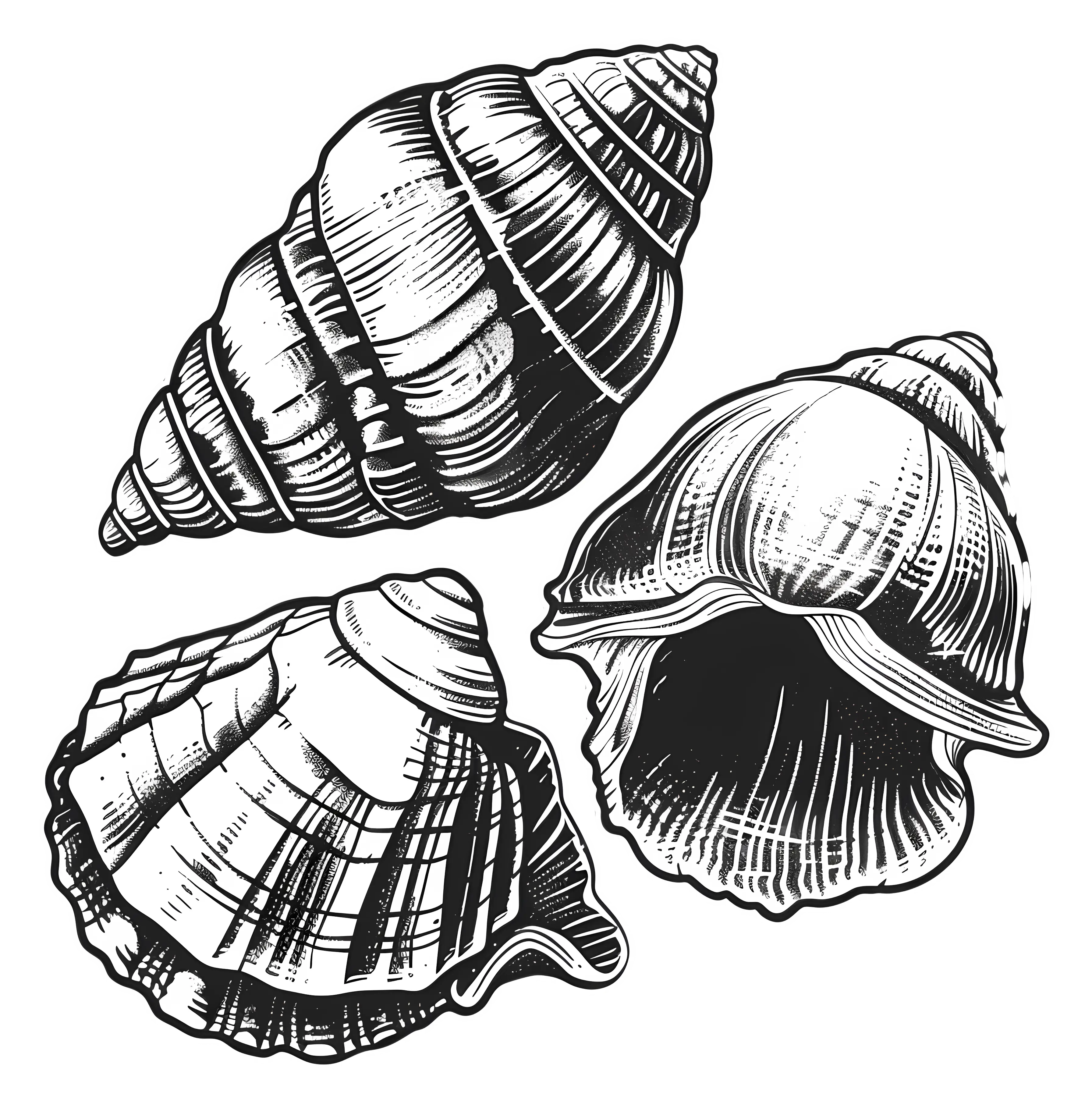 Black and White Seashell Sketches