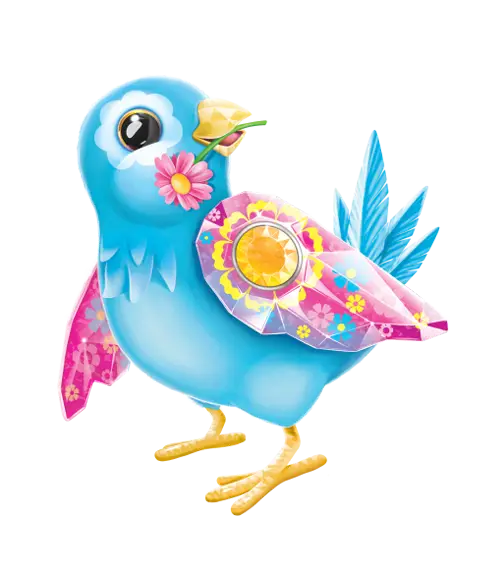 Colorful Blue Bird with Flower