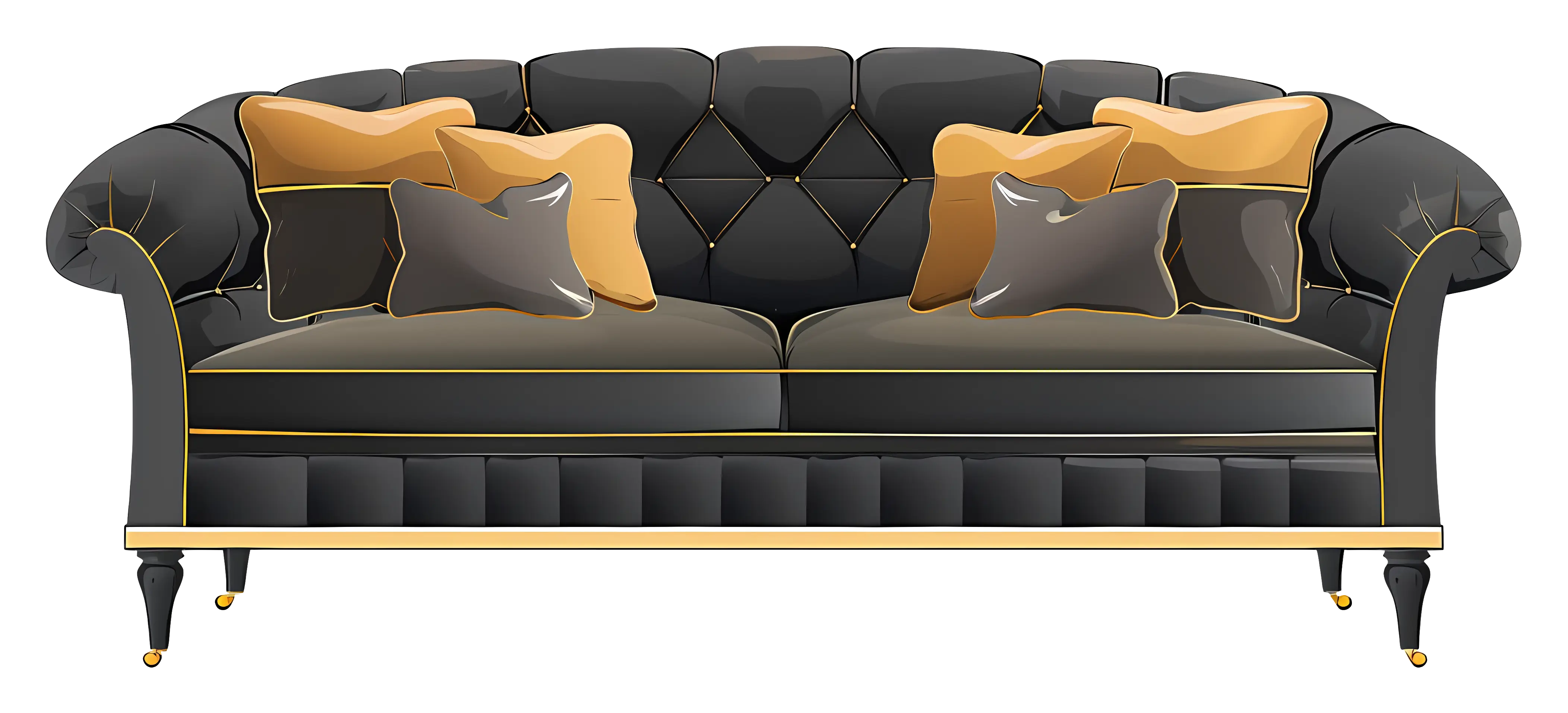 Elegant Black and Gold Sofa with Cushions