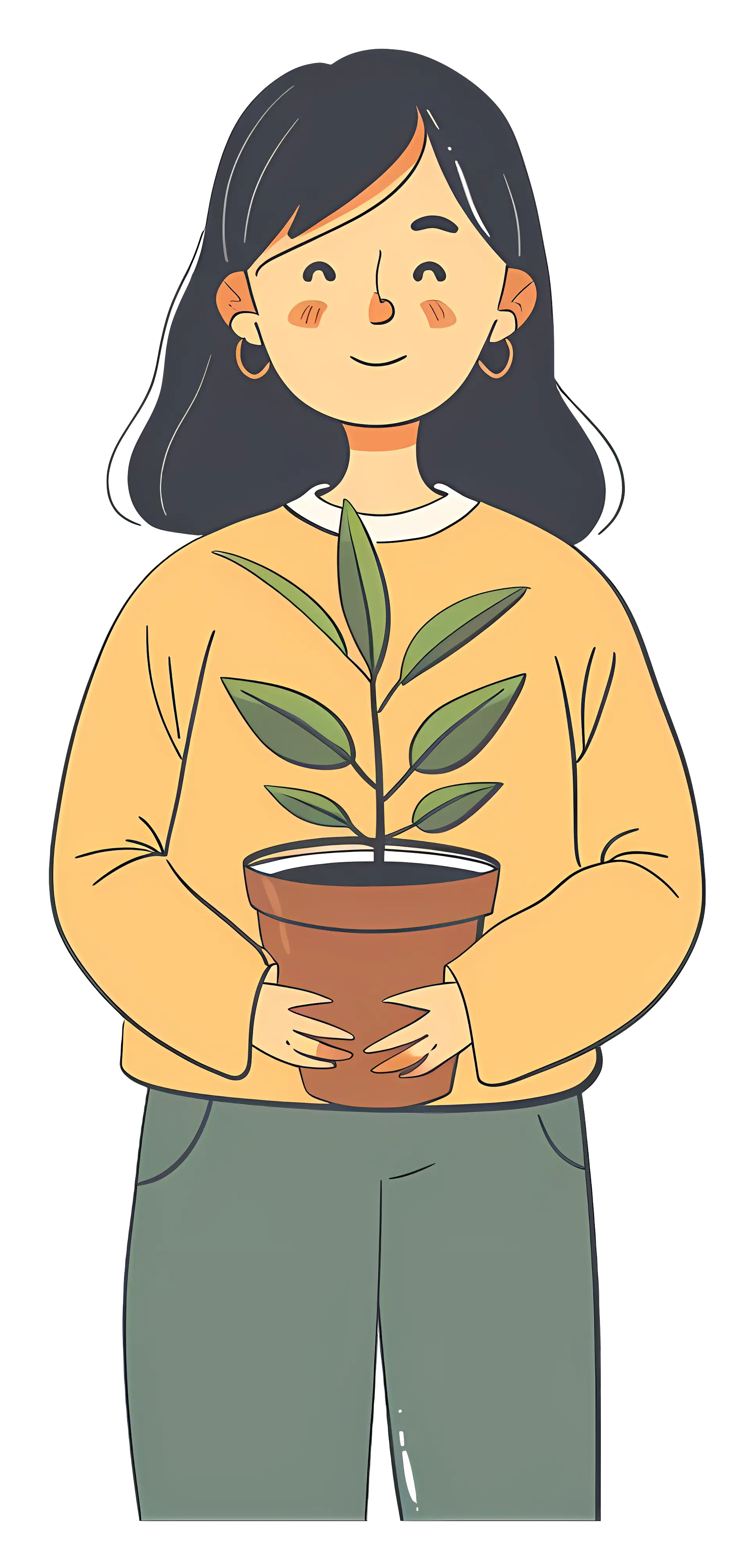 Girl Holding a Potted Plant