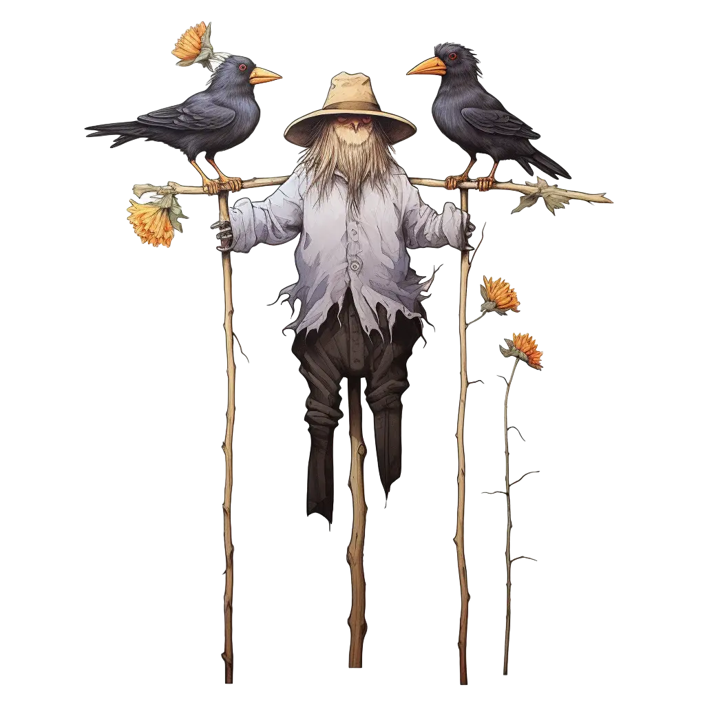 Scarecrow with Crows and Sunflowers