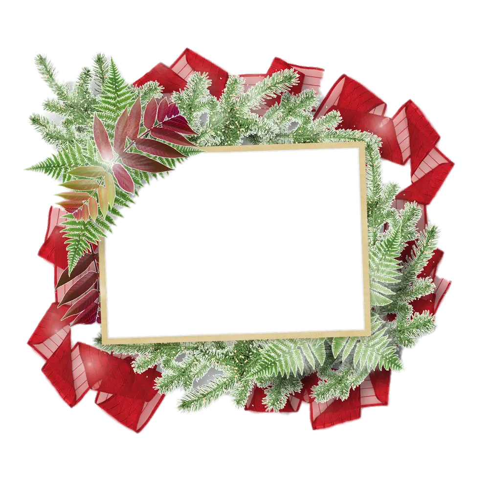 Festive Christmas Frame with Red Ribbon and Greenery
