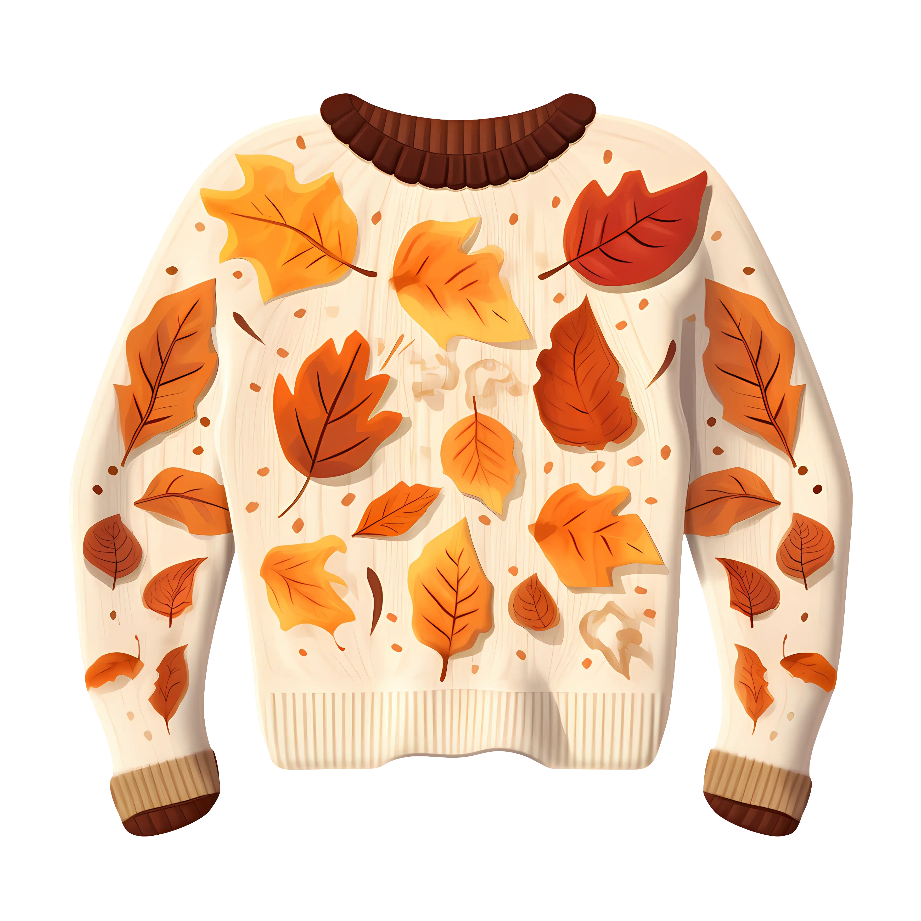 Cozy Sweater Decorated with Autumn Leaves