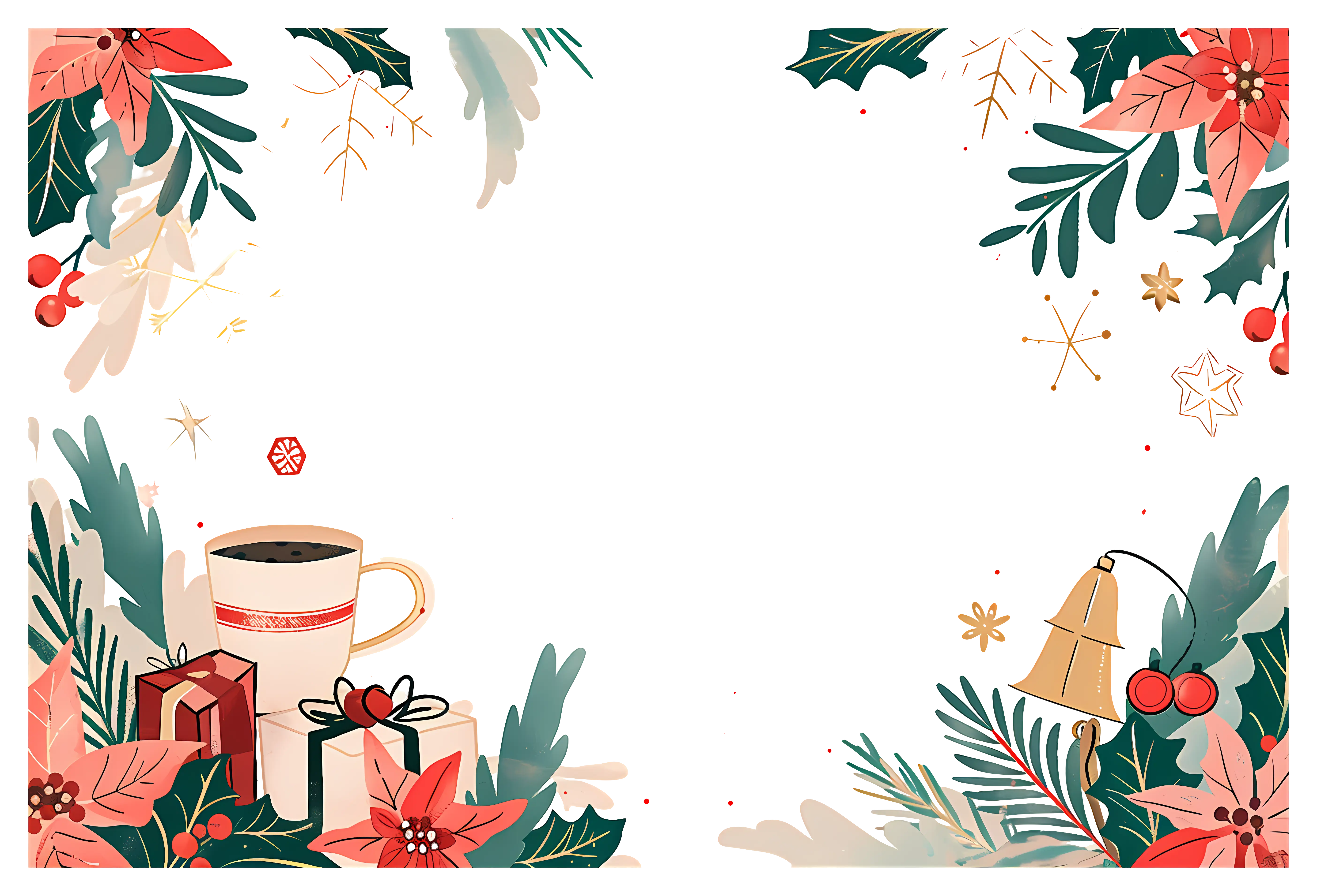 Christmas Border Design with Holly, Gifts and Decorations
