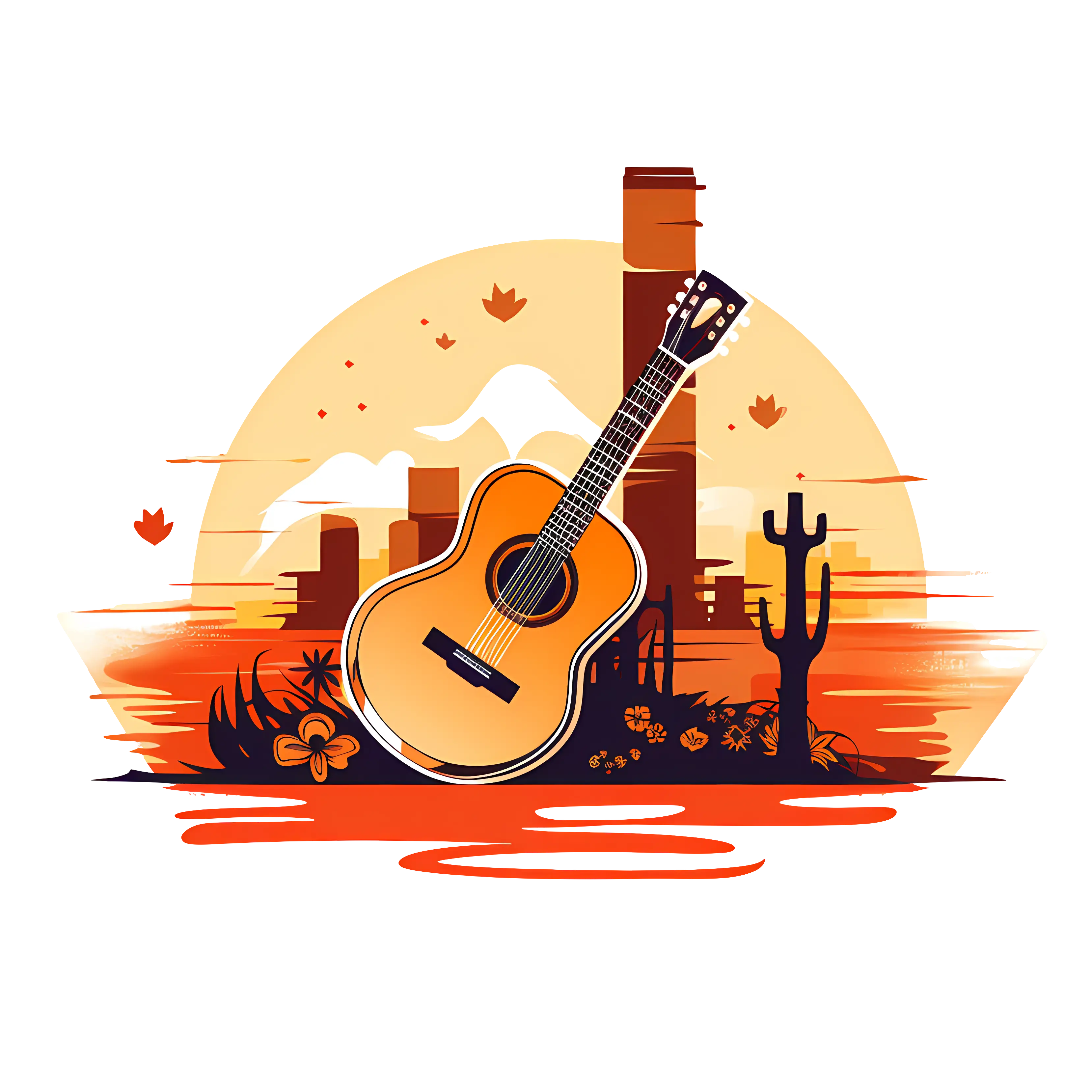 Guitar in Desert Sunset