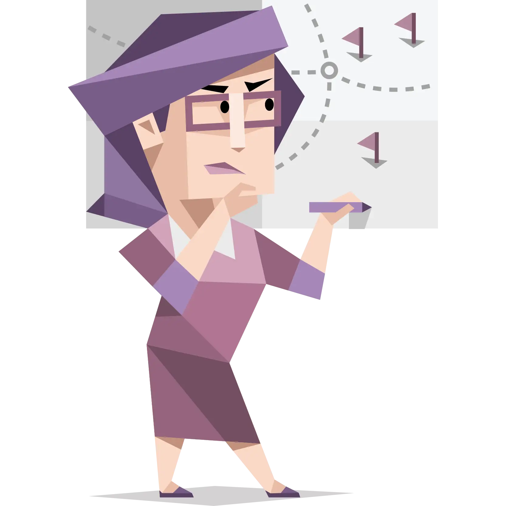 Cartoon Woman in Glasses Thinking