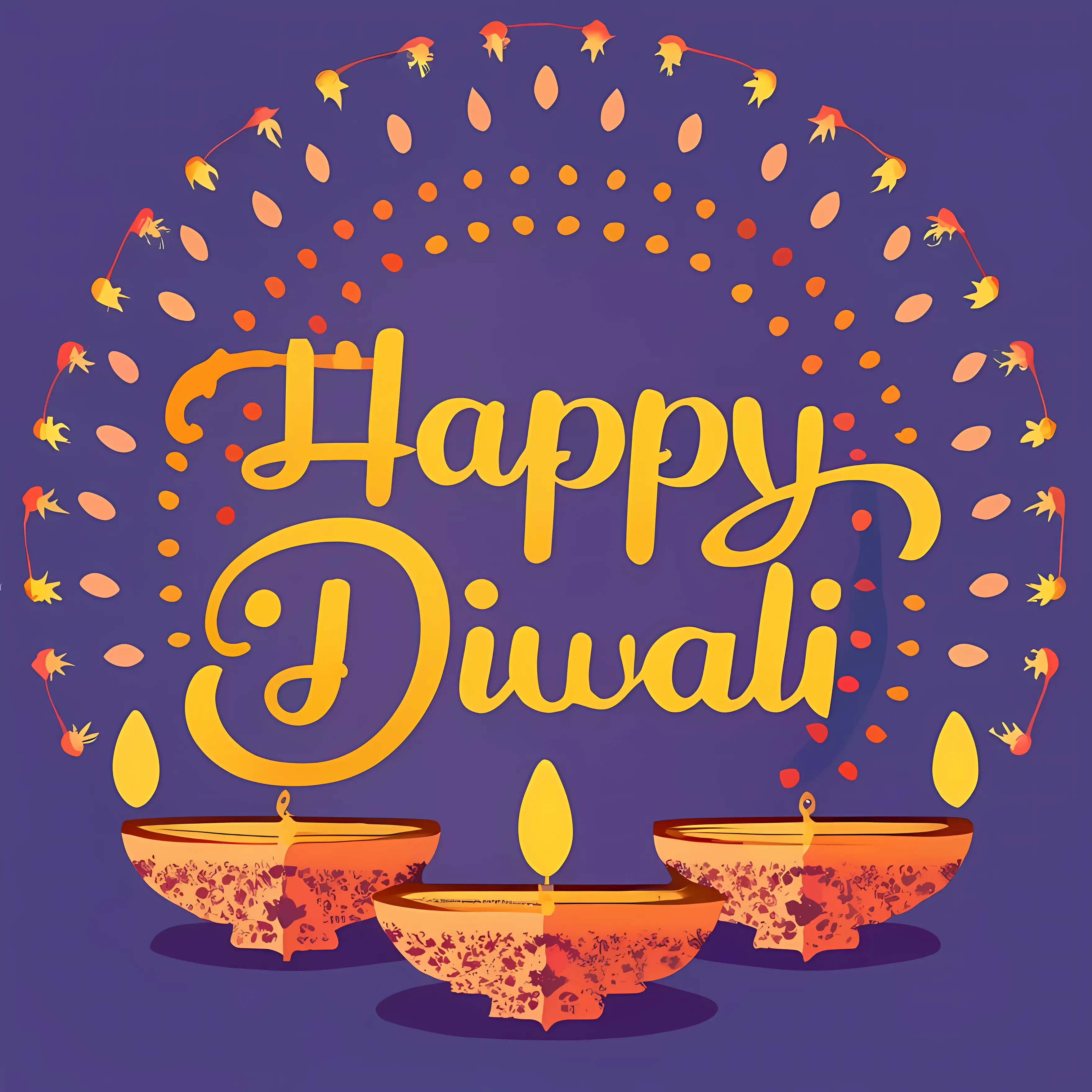Happy Diwali Greeting with Traditional Lamps