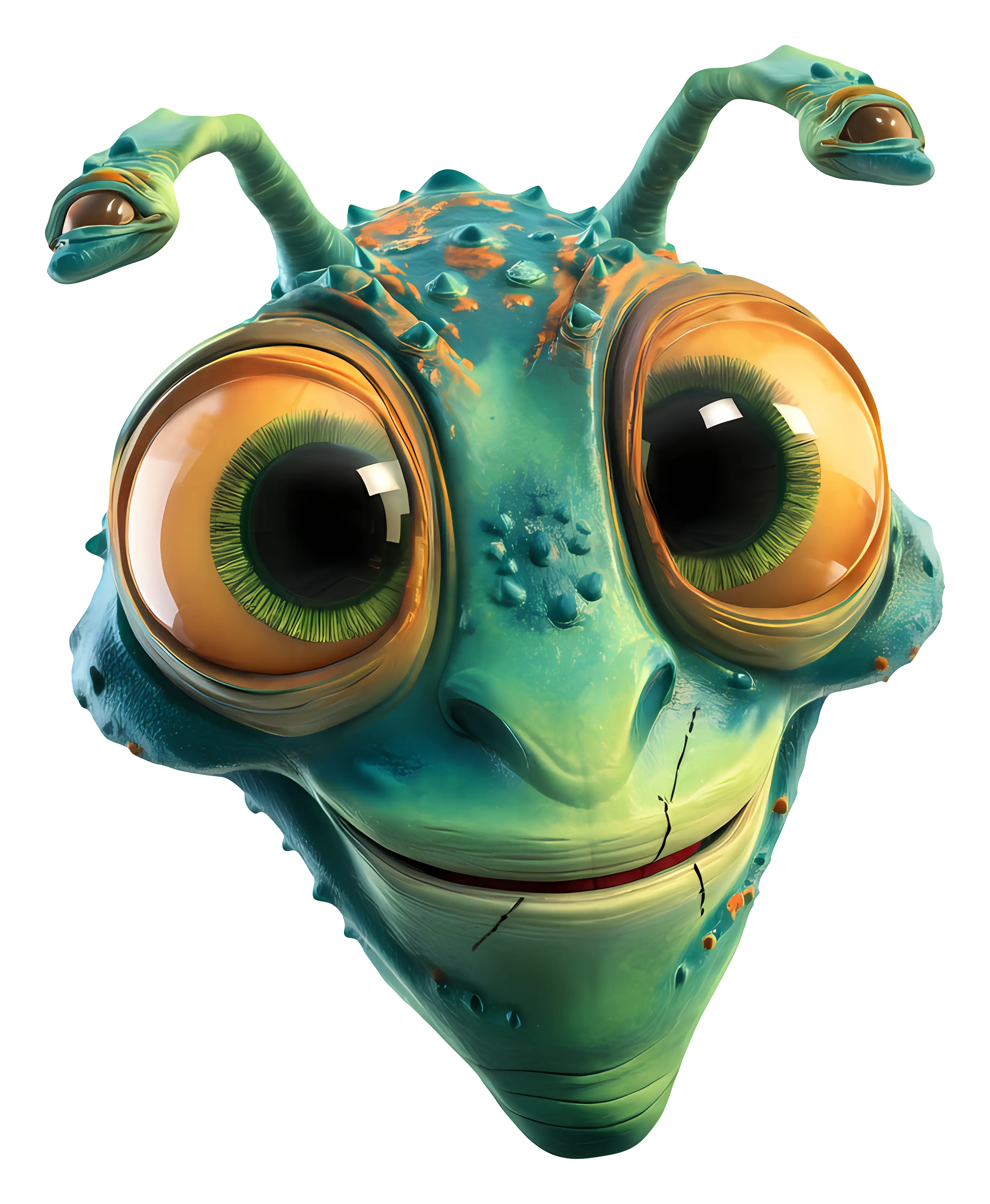 Green Alien with Big Eyes and Antennae