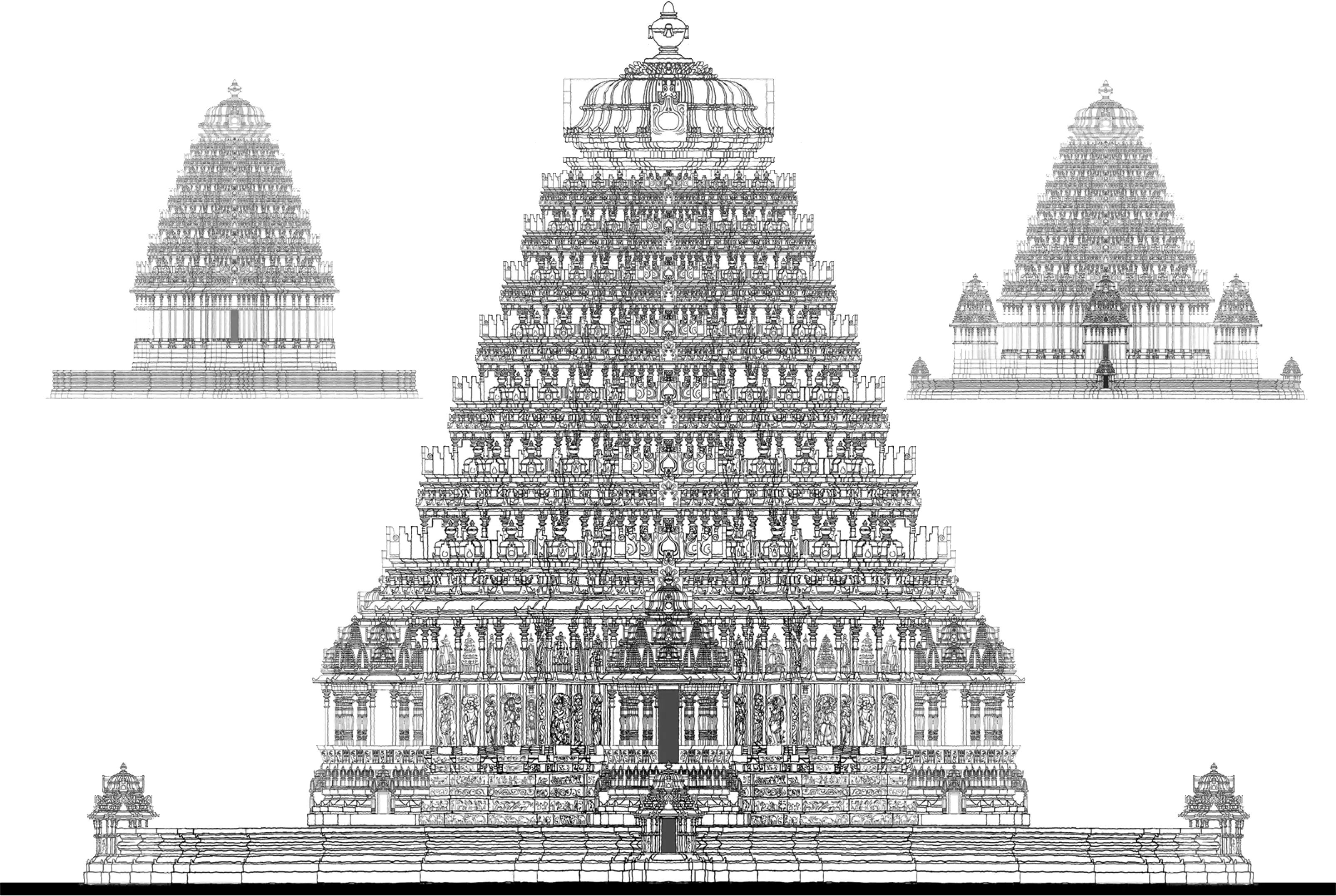 Intricate Sketch of Ancient Temple Architecture