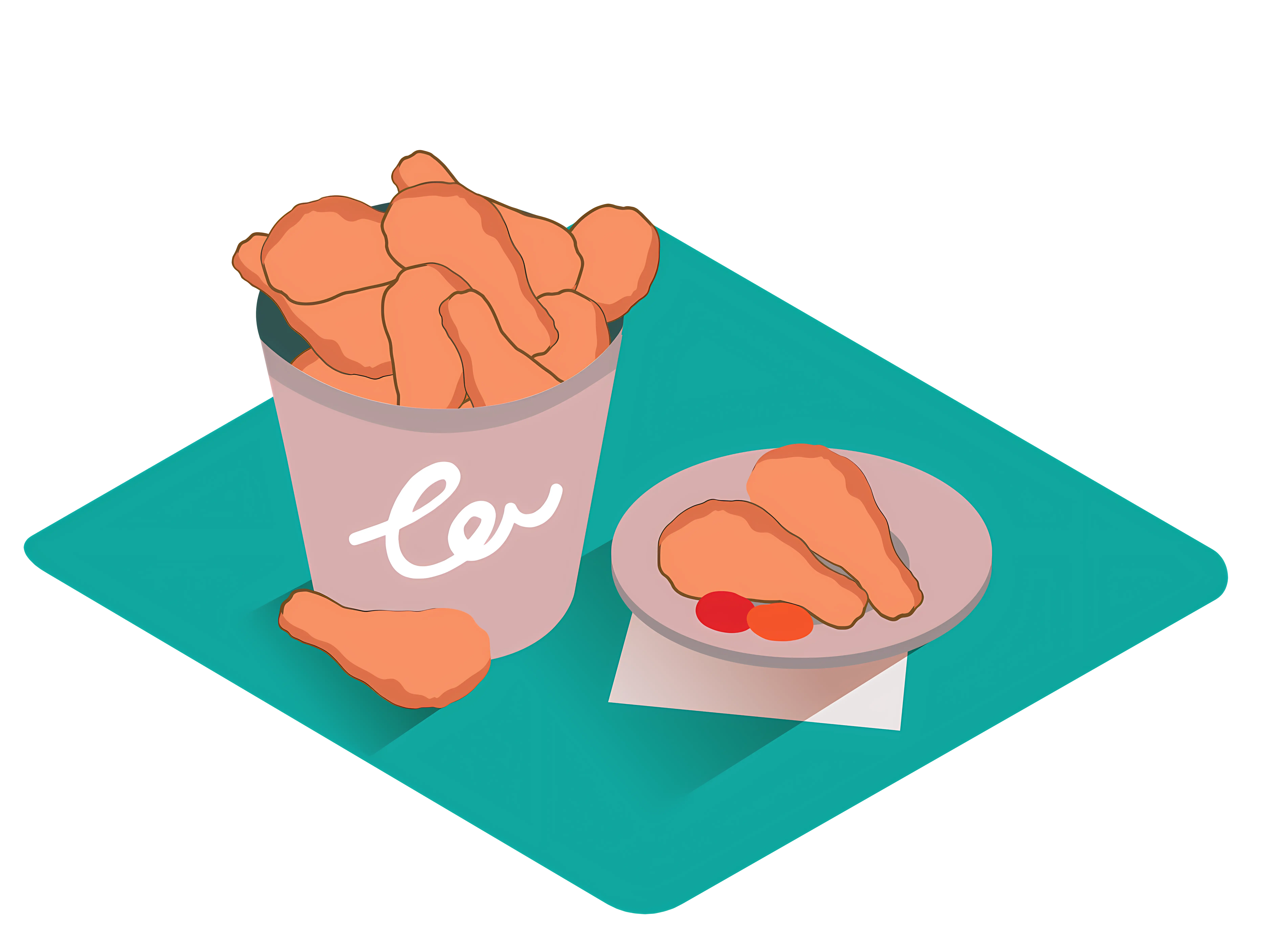 Illustration of Fried Chicken Bucket and Plate