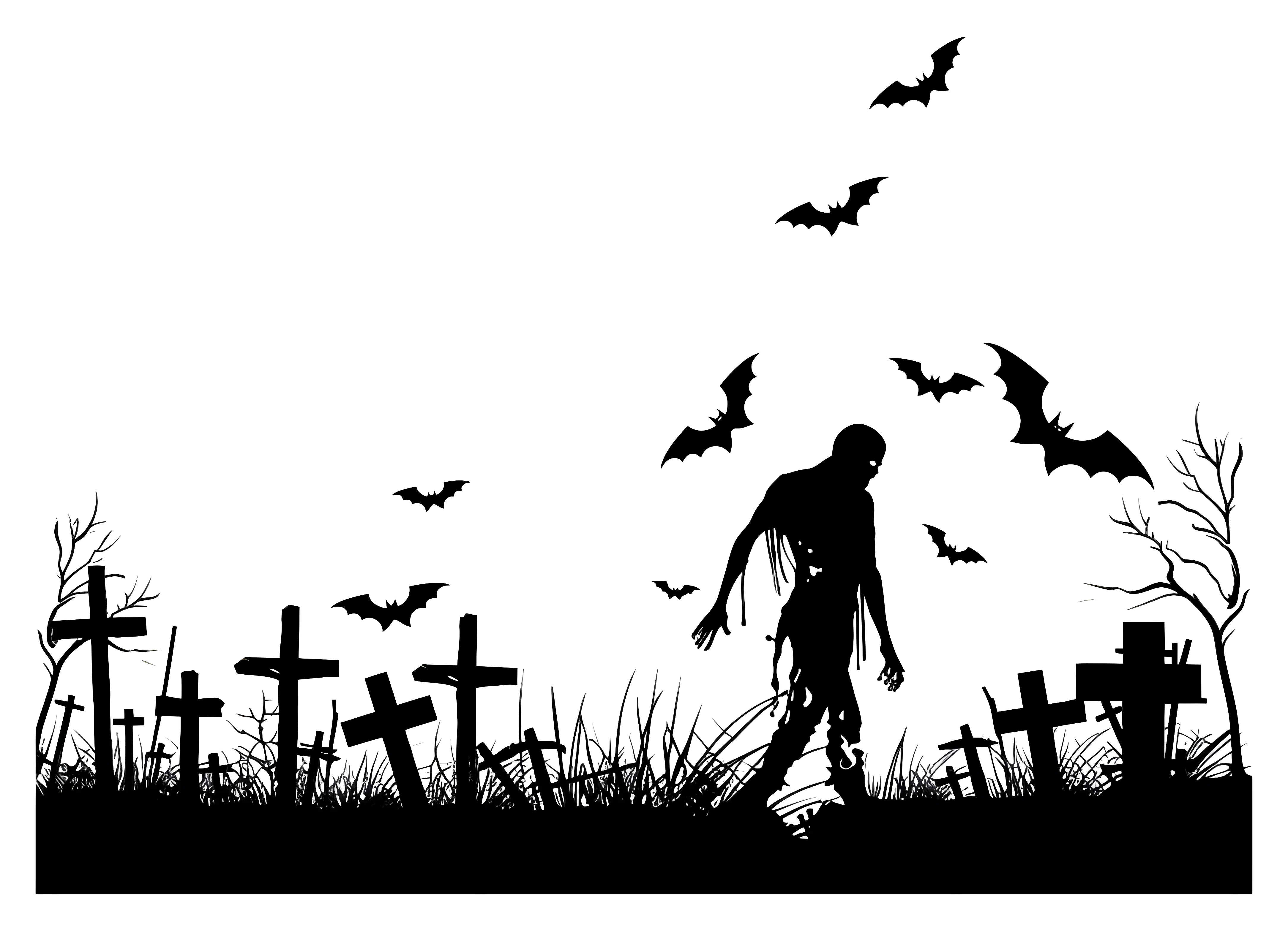 Zombie Silhouette in Eerie Graveyard for Halloween