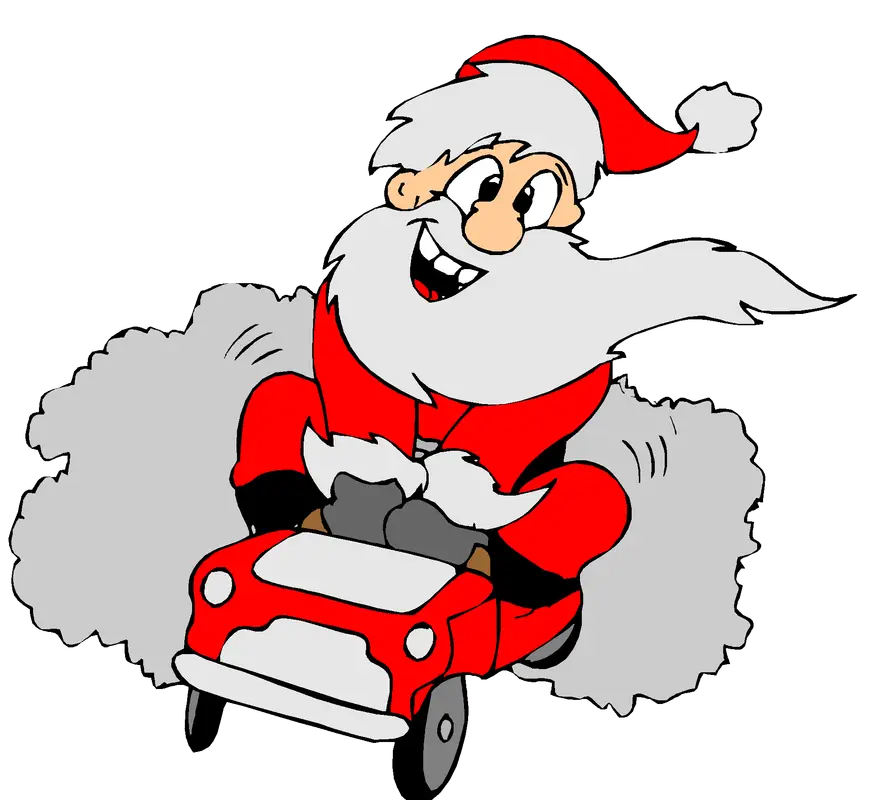 Santa Claus Riding a Cartoon Car for Christmas