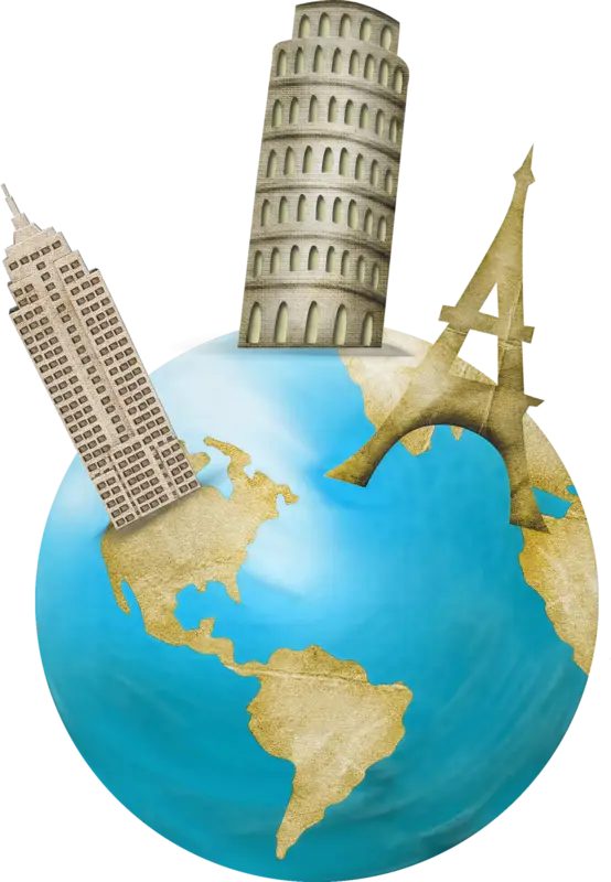World Globe with Iconic Landmarks Illustration