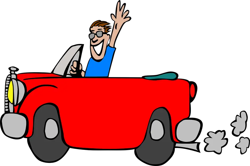 Happy Man Driving Red Convertible Cartoon