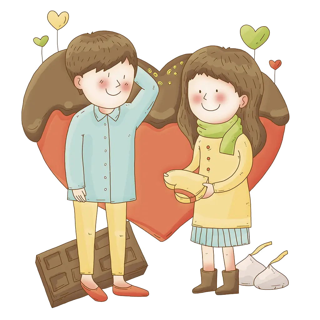 Couple exchanging gift with heart background