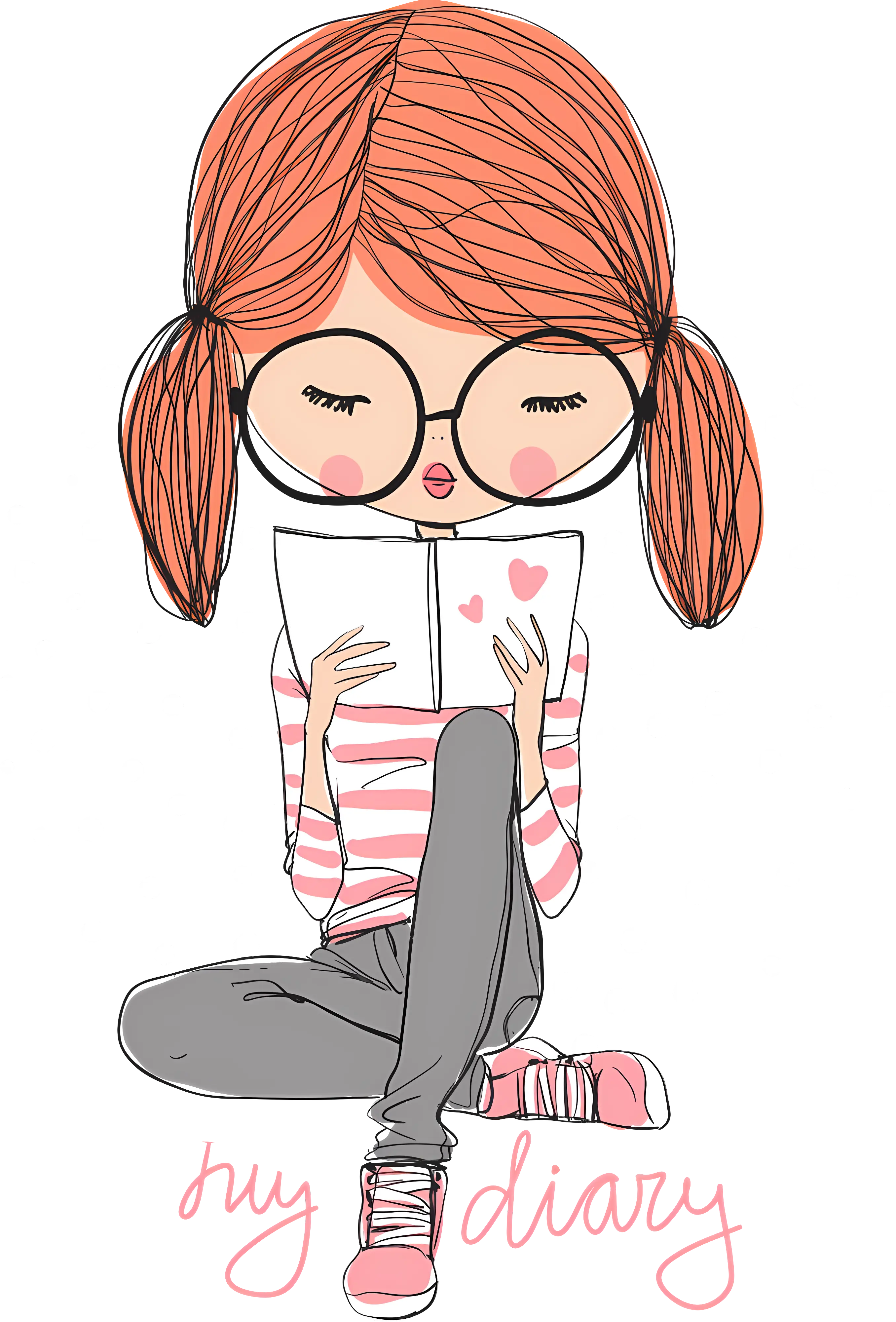 Girl Reading Diary Illustration