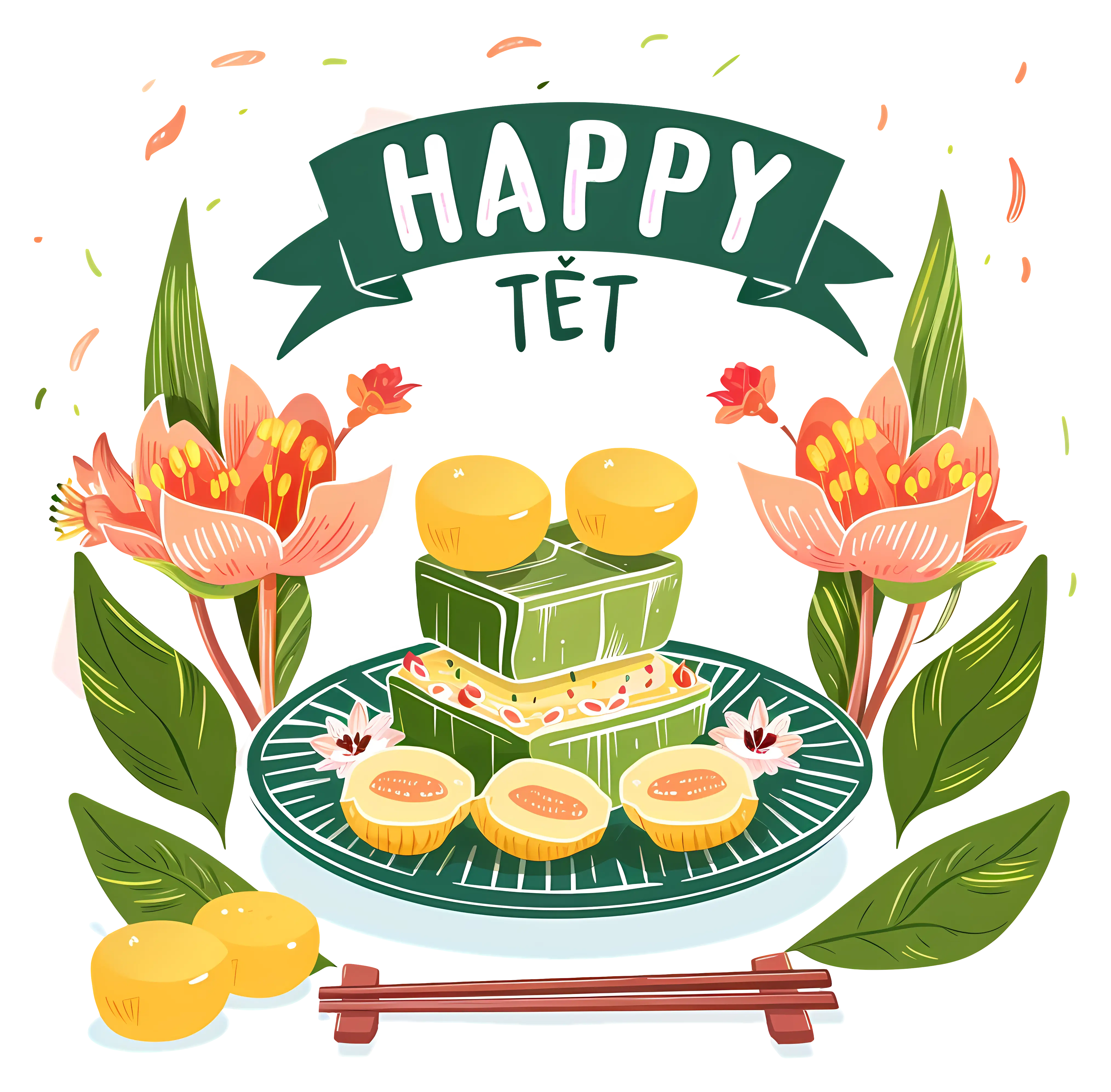 Tet Cake with Lotus and Chopsticks