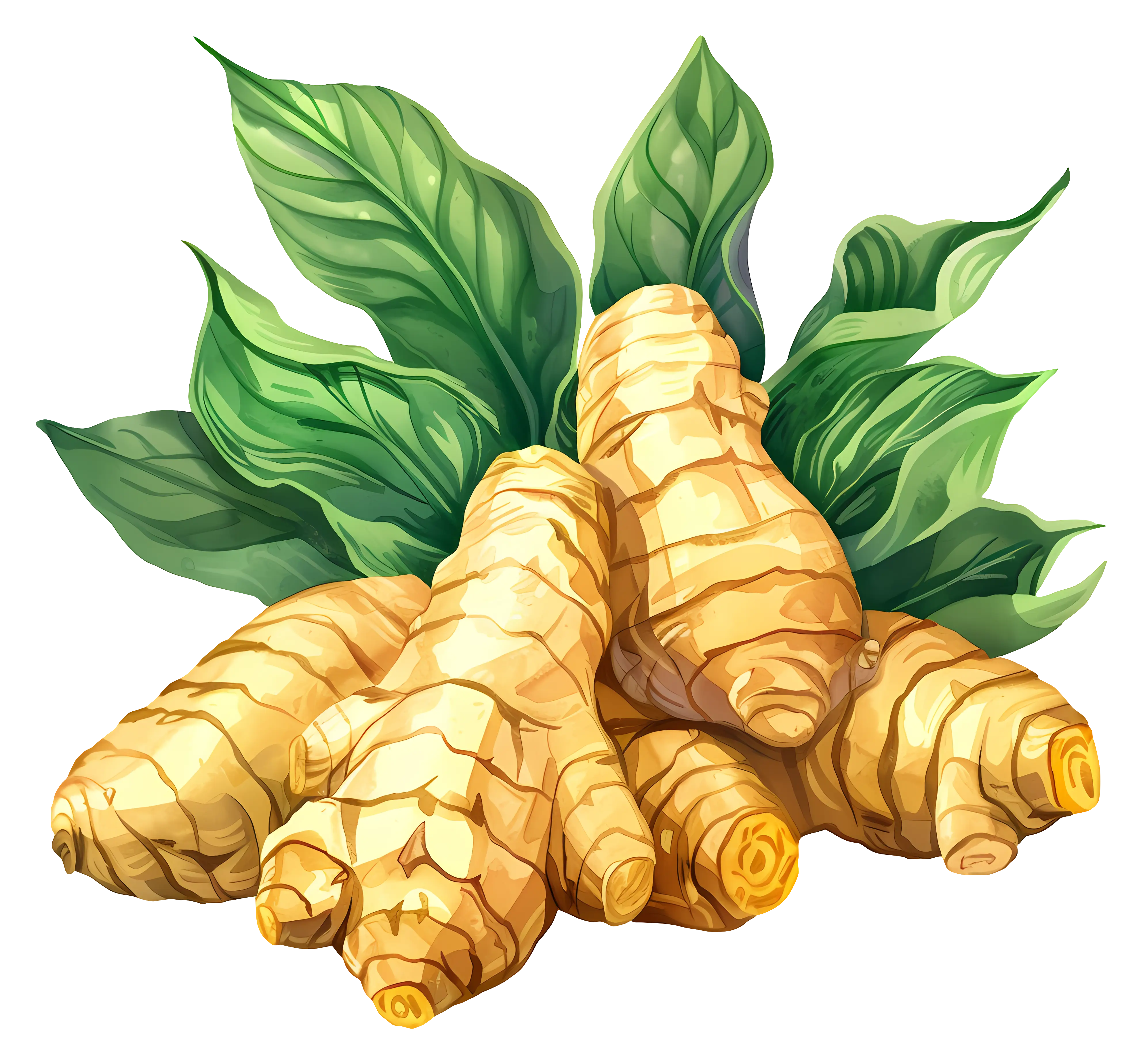 Fragrant Ginger Root with Fresh Green Leaves