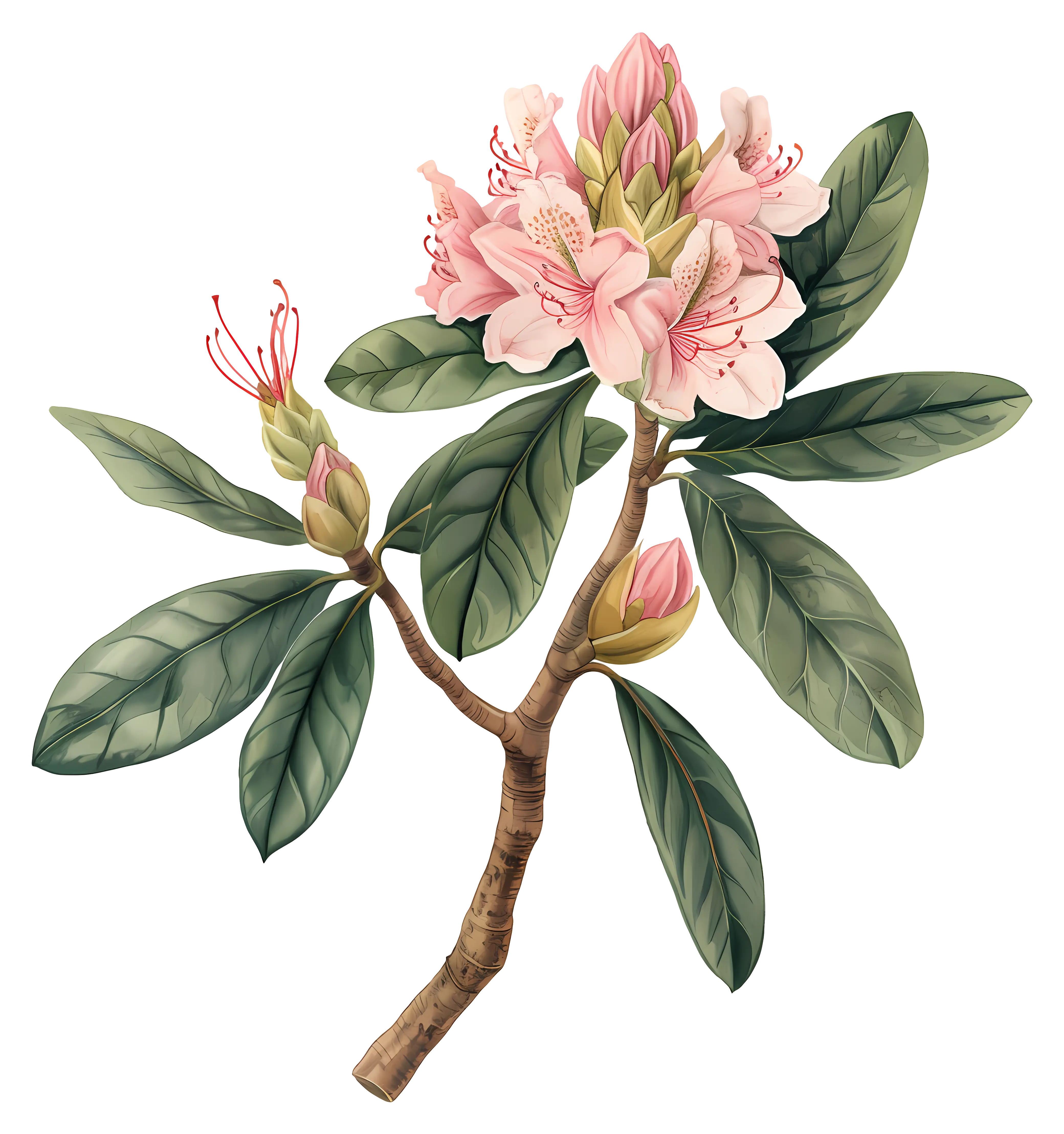 Delicate Pink Rhododendron Flower Illustration