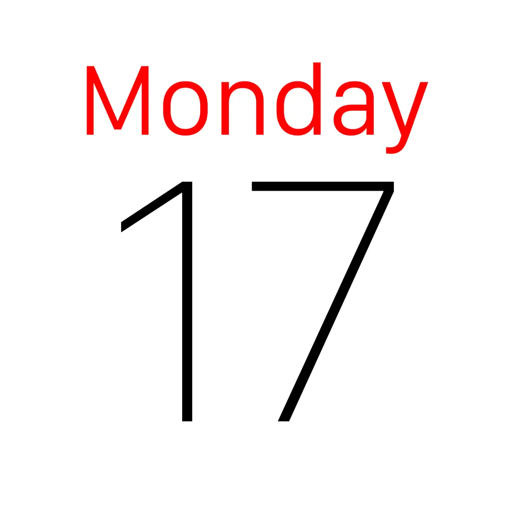 Calendar Date Monday 17