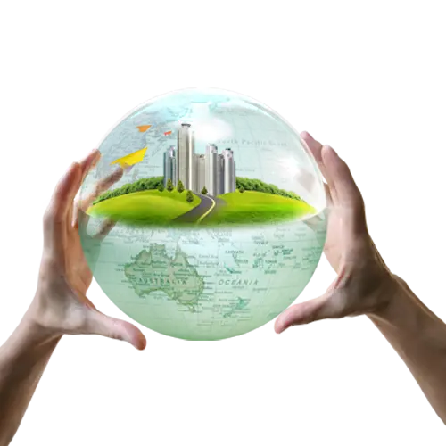 Hands Holding Globe with City