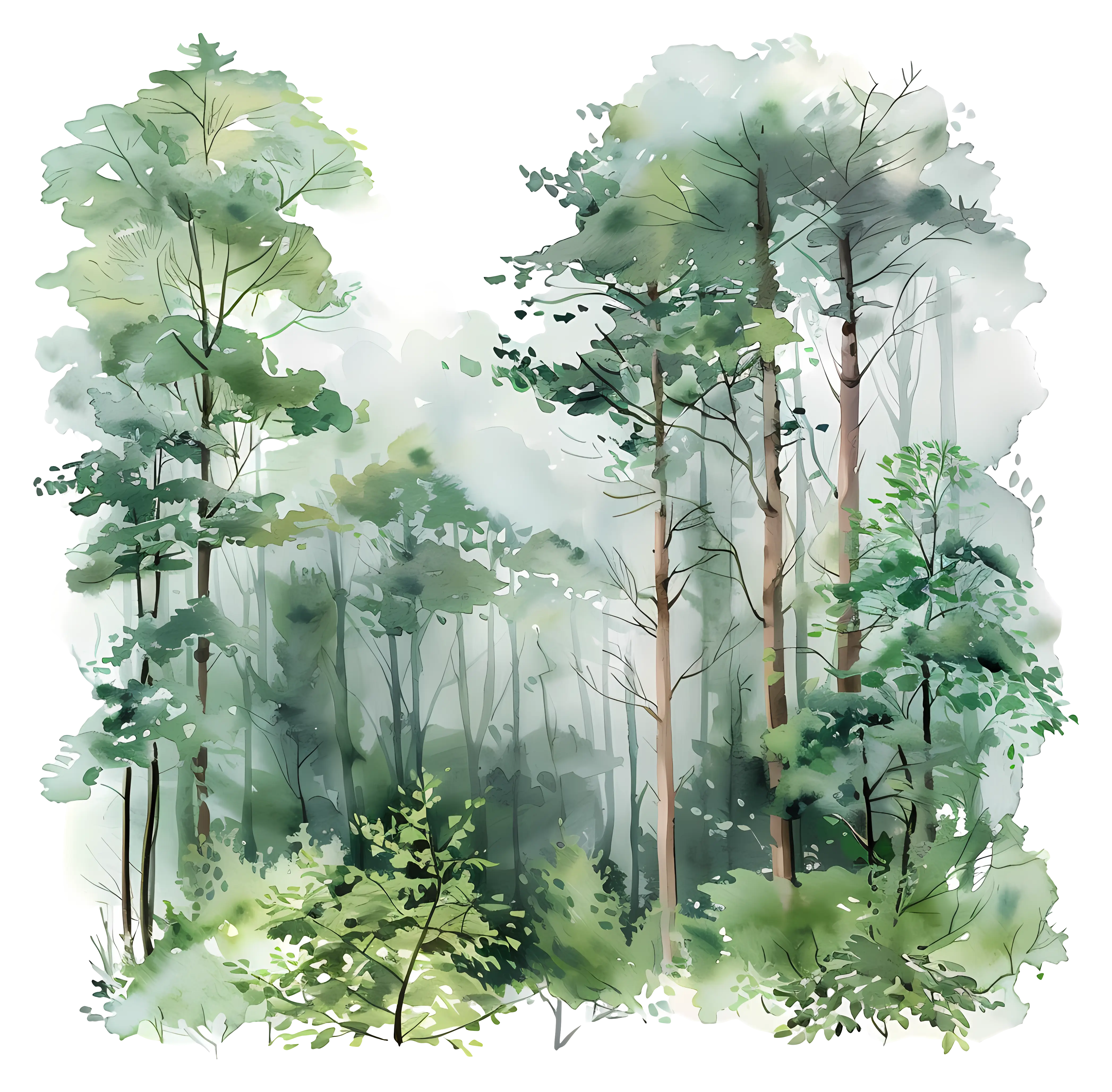 Green Forest Landscape with Tall Trees