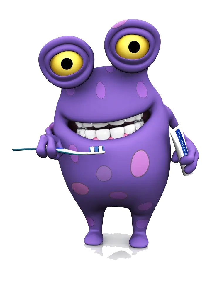 Smiling Purple Monster with Toothbrush
