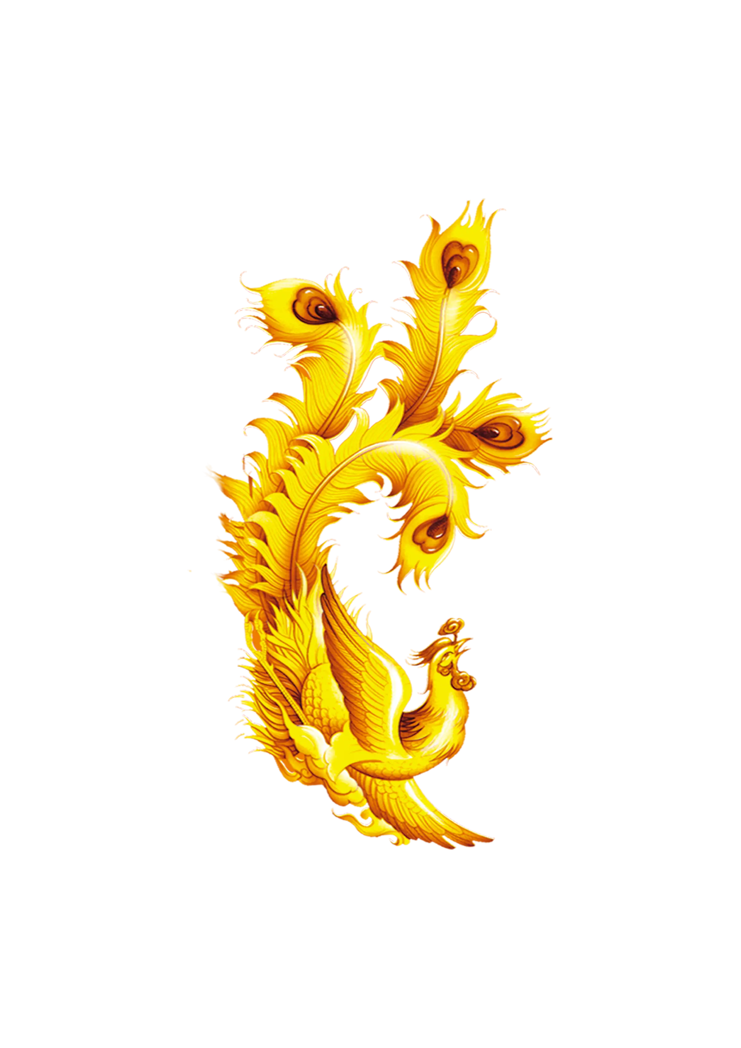 Ornate Golden Phoenix with Feathers