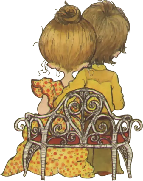 Romantic Couple Sitting on Bench Illustration
