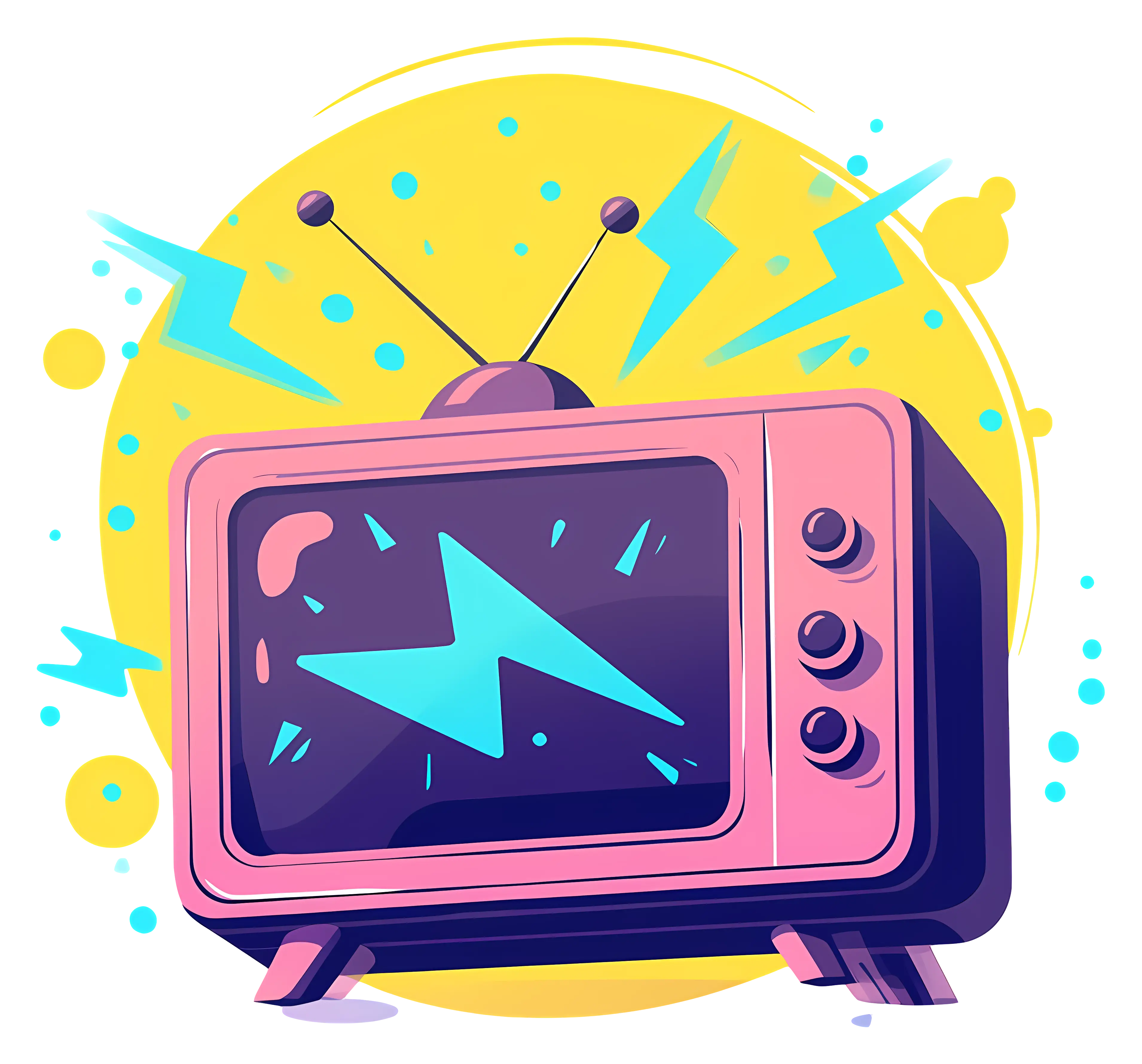 Pink Retro Television Illustration with Electric Bolt