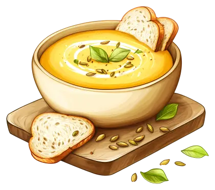 Creamy Soup with Bread and Basil