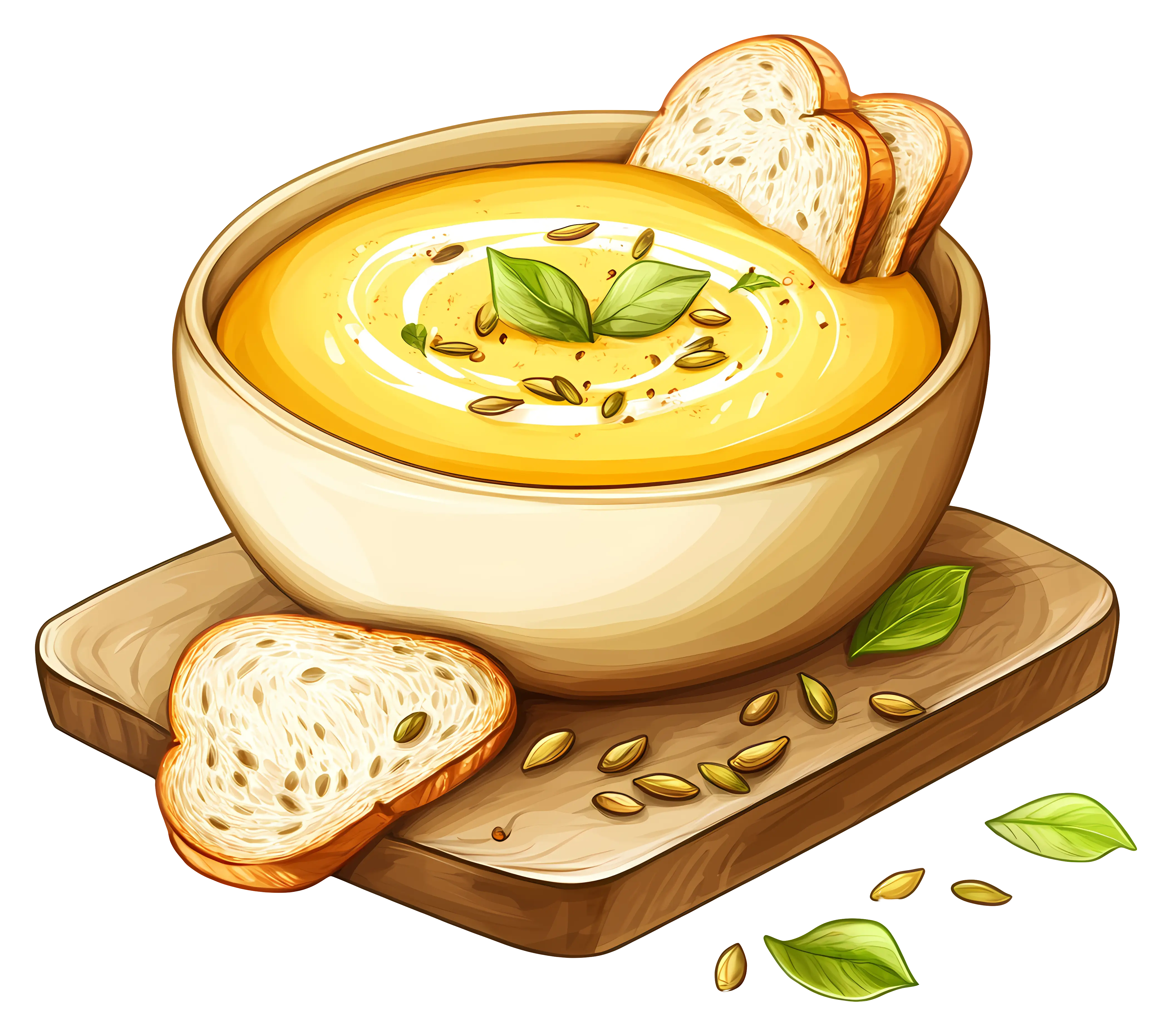 Creamy Soup with Bread and Basil