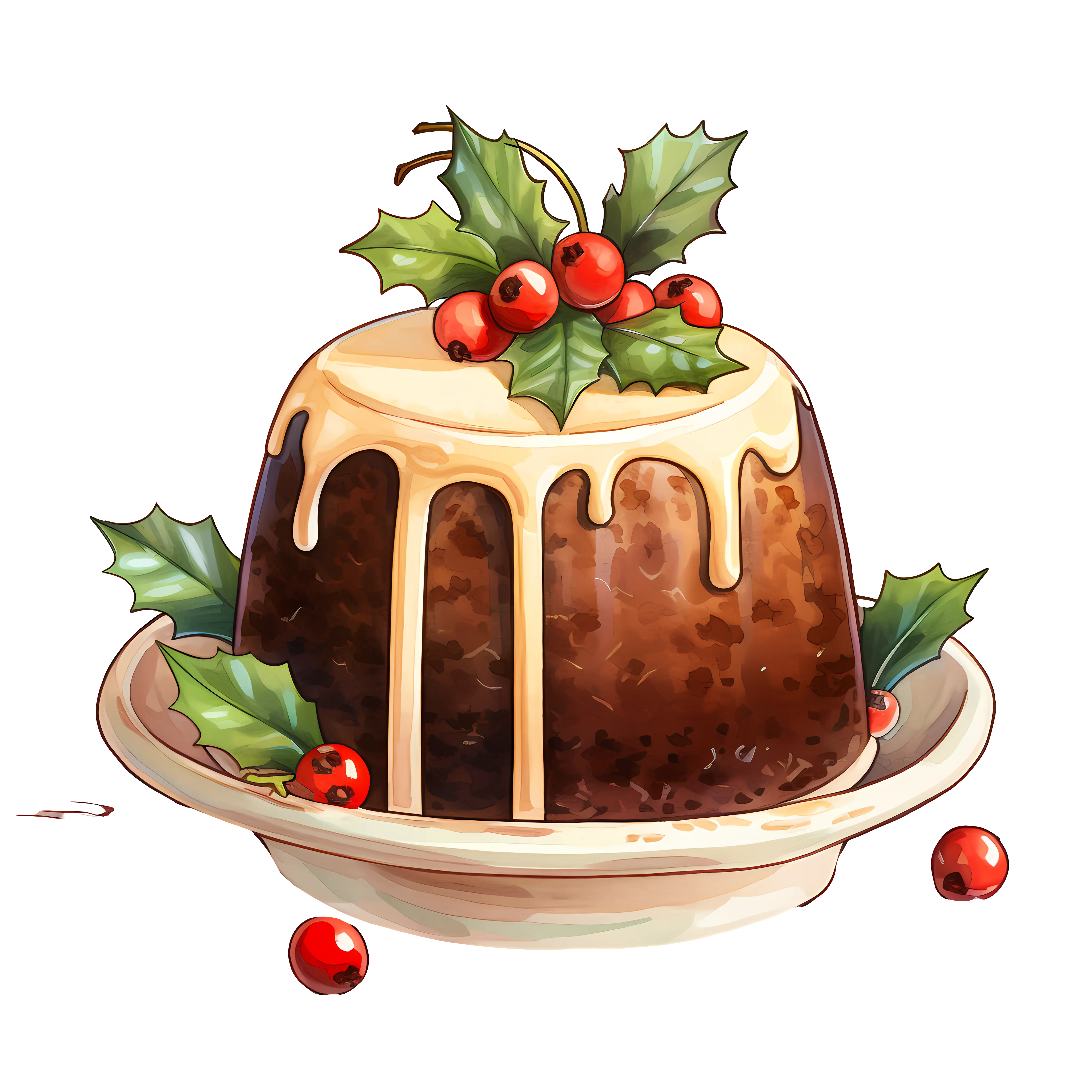 Traditional Christmas Pudding with Holly