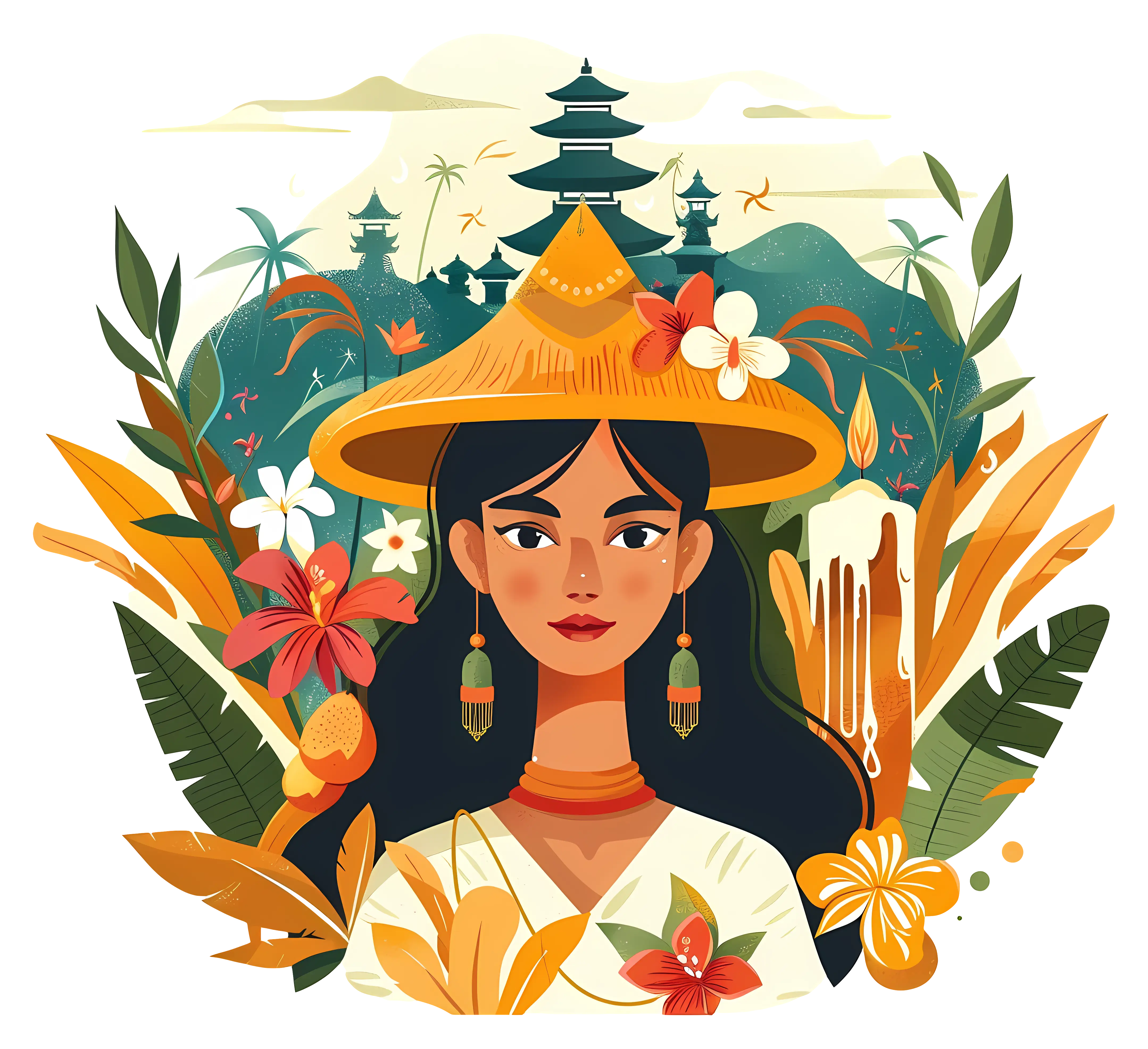 Tropical Woman with Scenic Hat