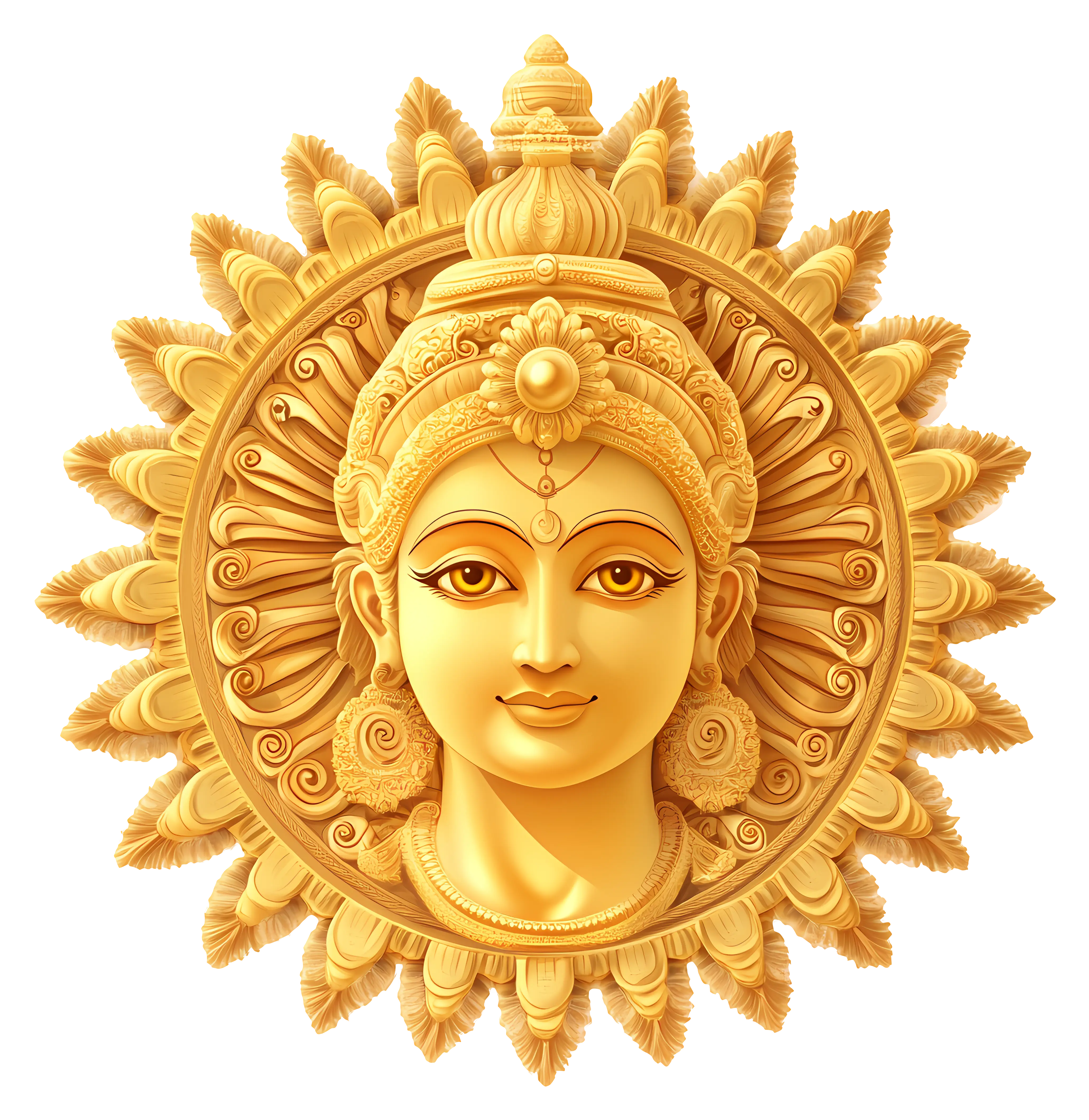 Golden Sun Face with Radiant Design