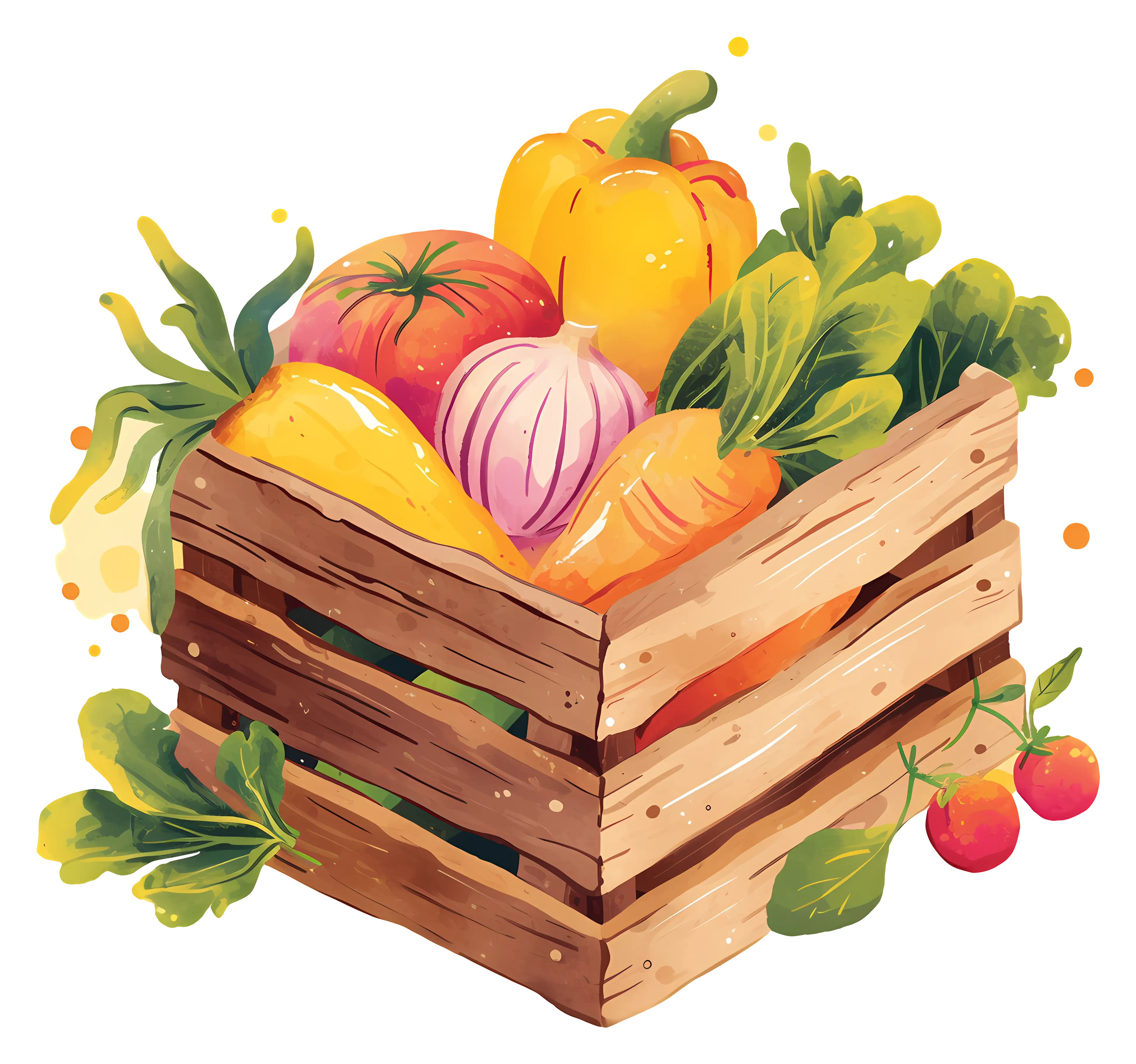 Colorful Vegetables in Wooden Crate