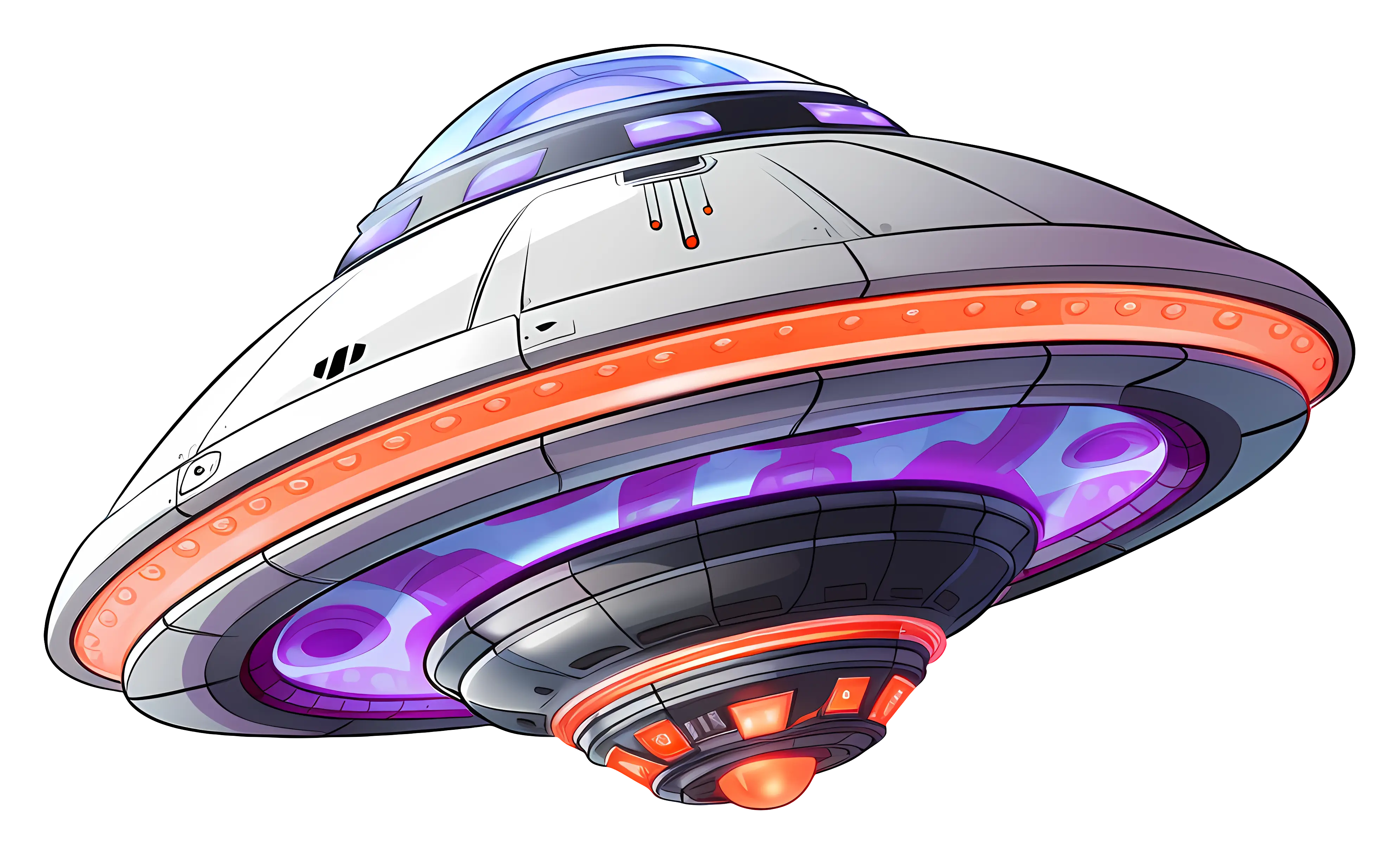 Cartoon UFO with Vibrant Lights