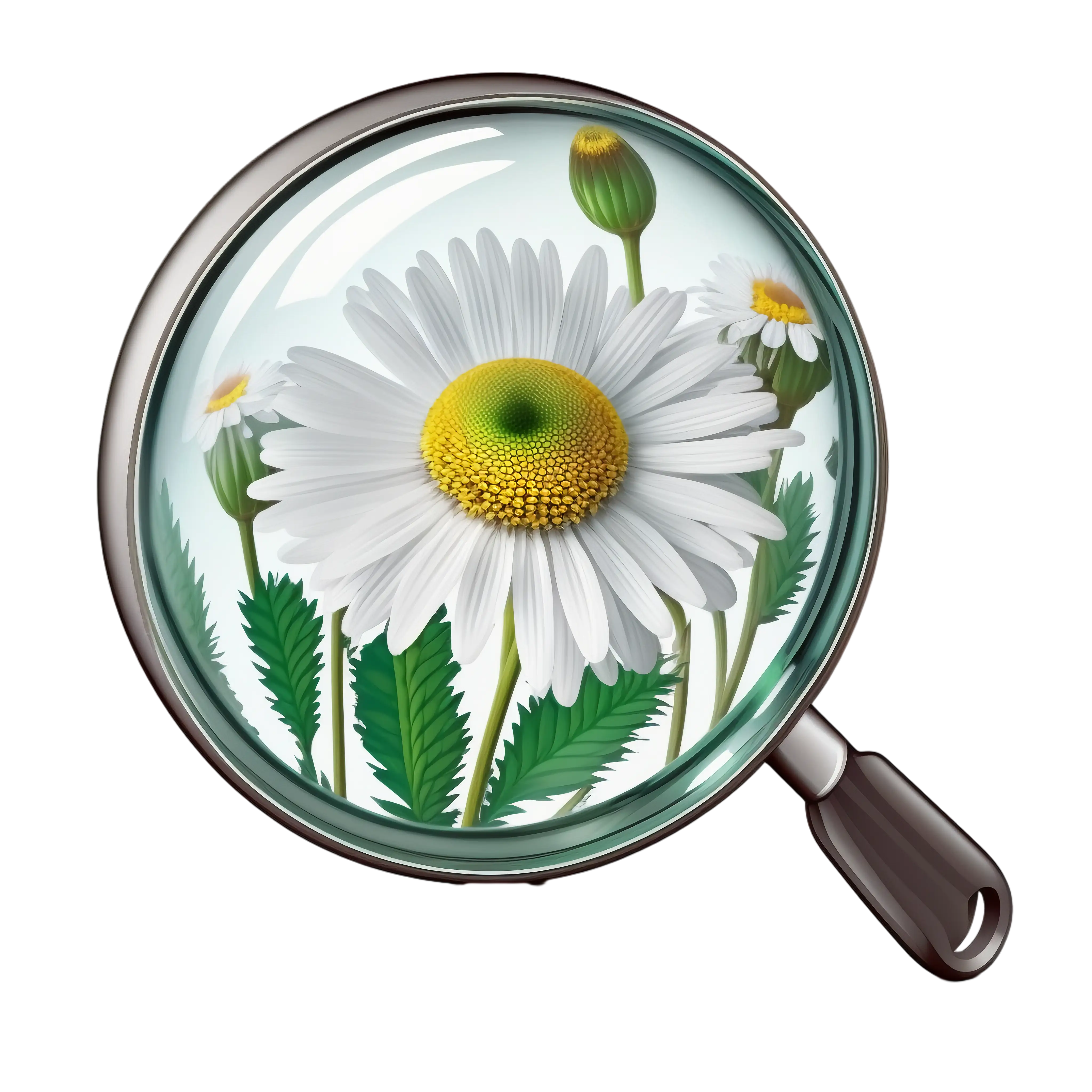 Magnifying Glass with Daisy Flower