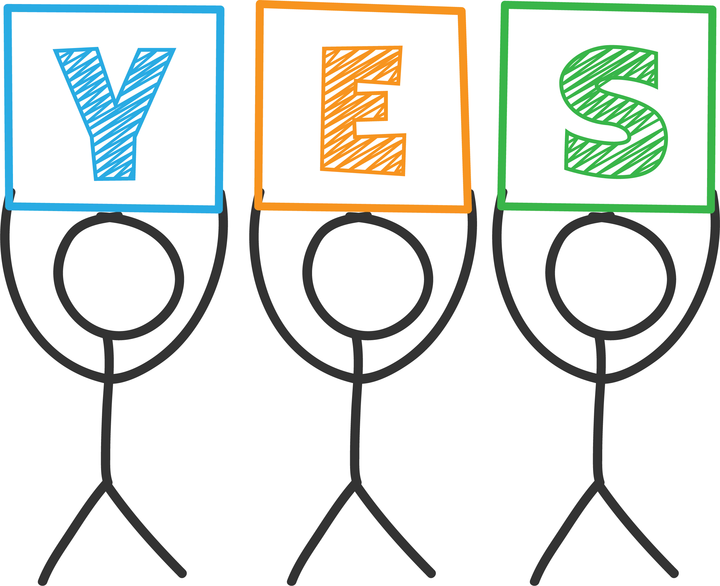 Stick Figures Holding YES Signs