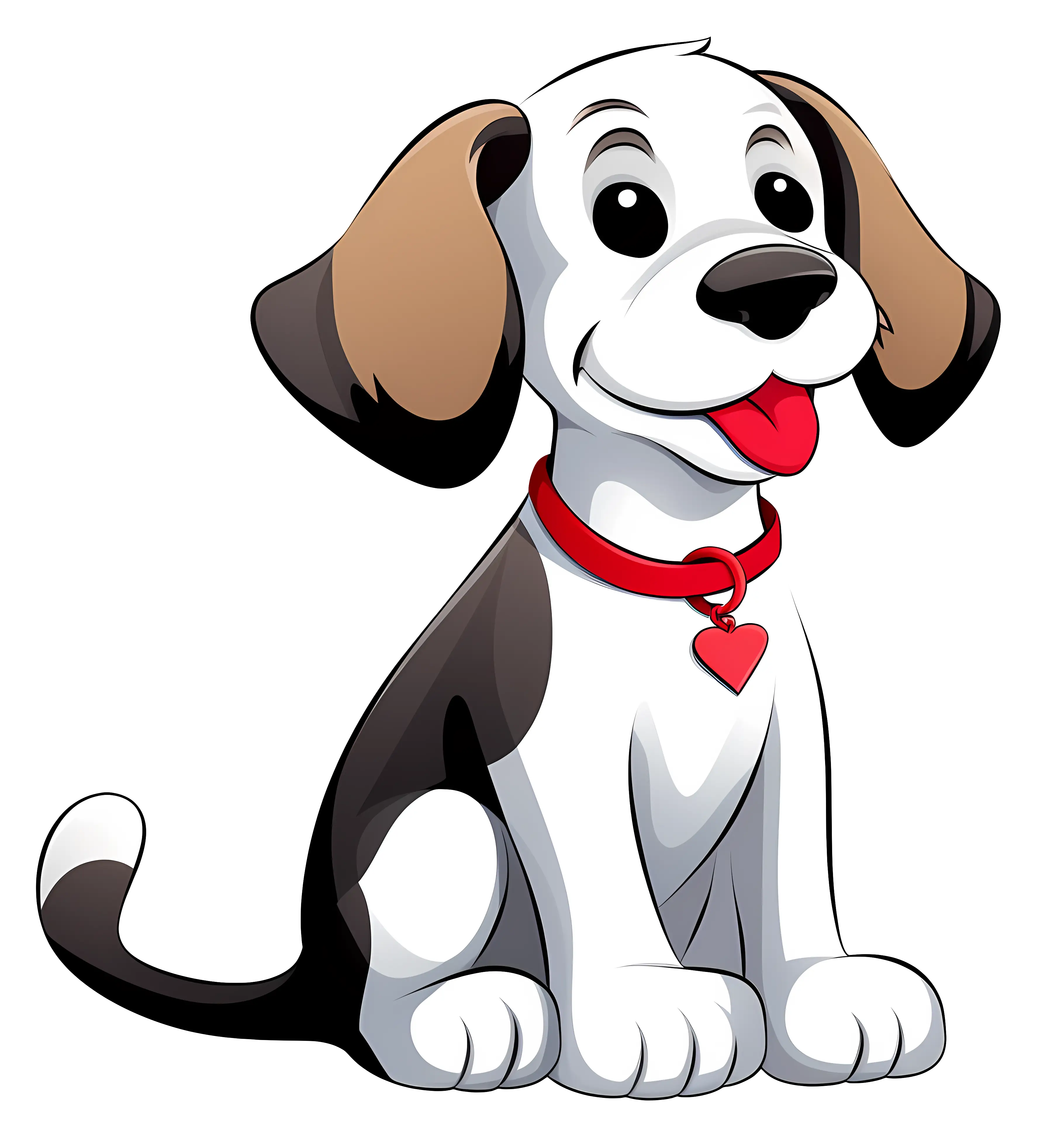 Cute Cartoon Dog with Red Collar