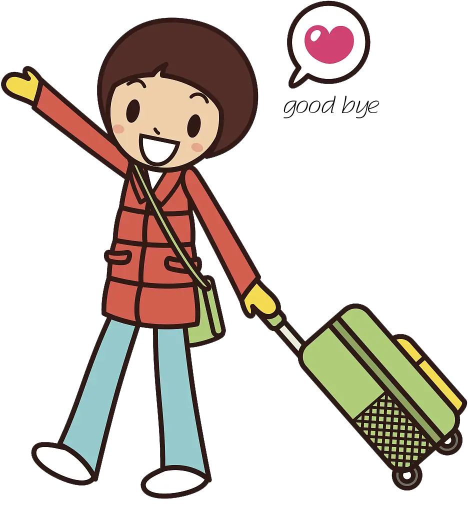 Cartoon Traveler Waving Goodbye with Luggage